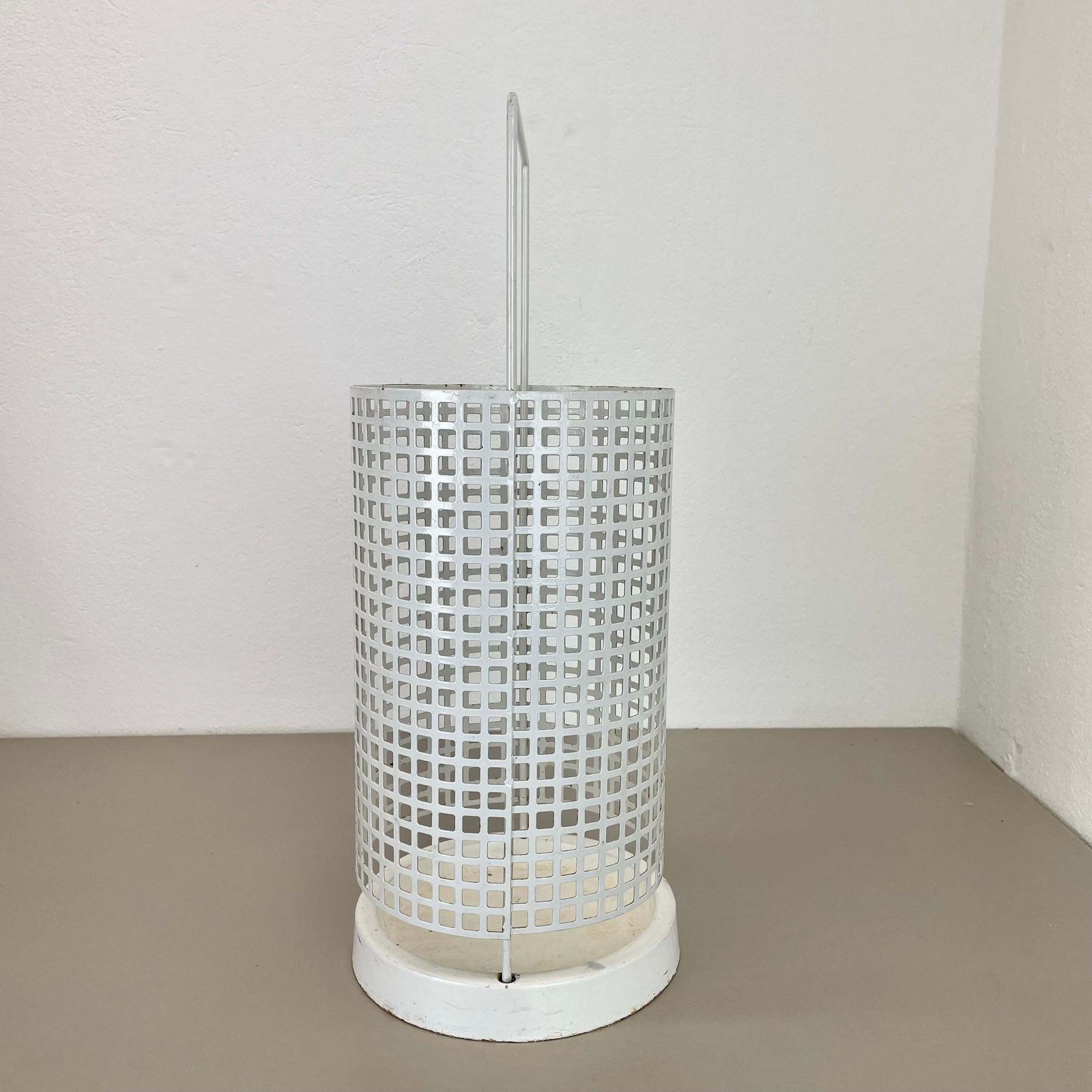 Original Mategot Style Perforated White Metal Umbrella Stand, France, 1970s photo for sale