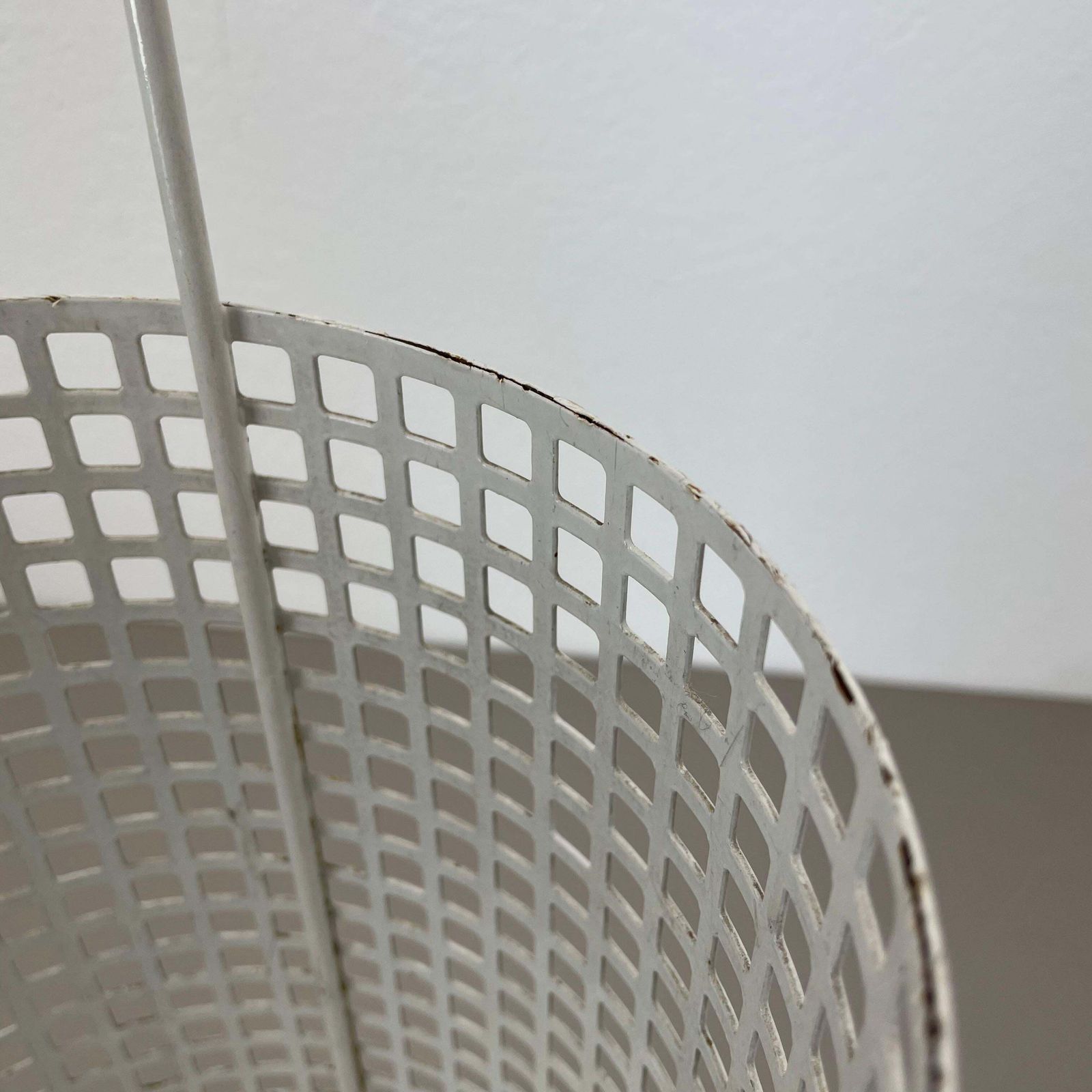 Original Mategot Style Perforated White Metal Umbrella Stand, France, 1970s photo vintage