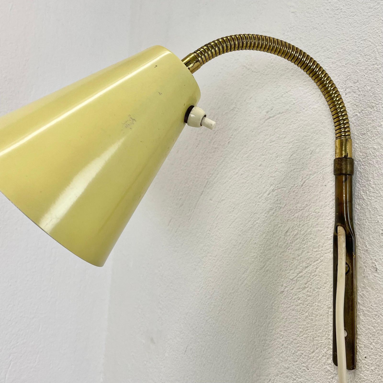 Rare Adjustable Yellow Metal Brass Stilnovo Style Wall Ceiling Light, Italy 1950 photo Lighting