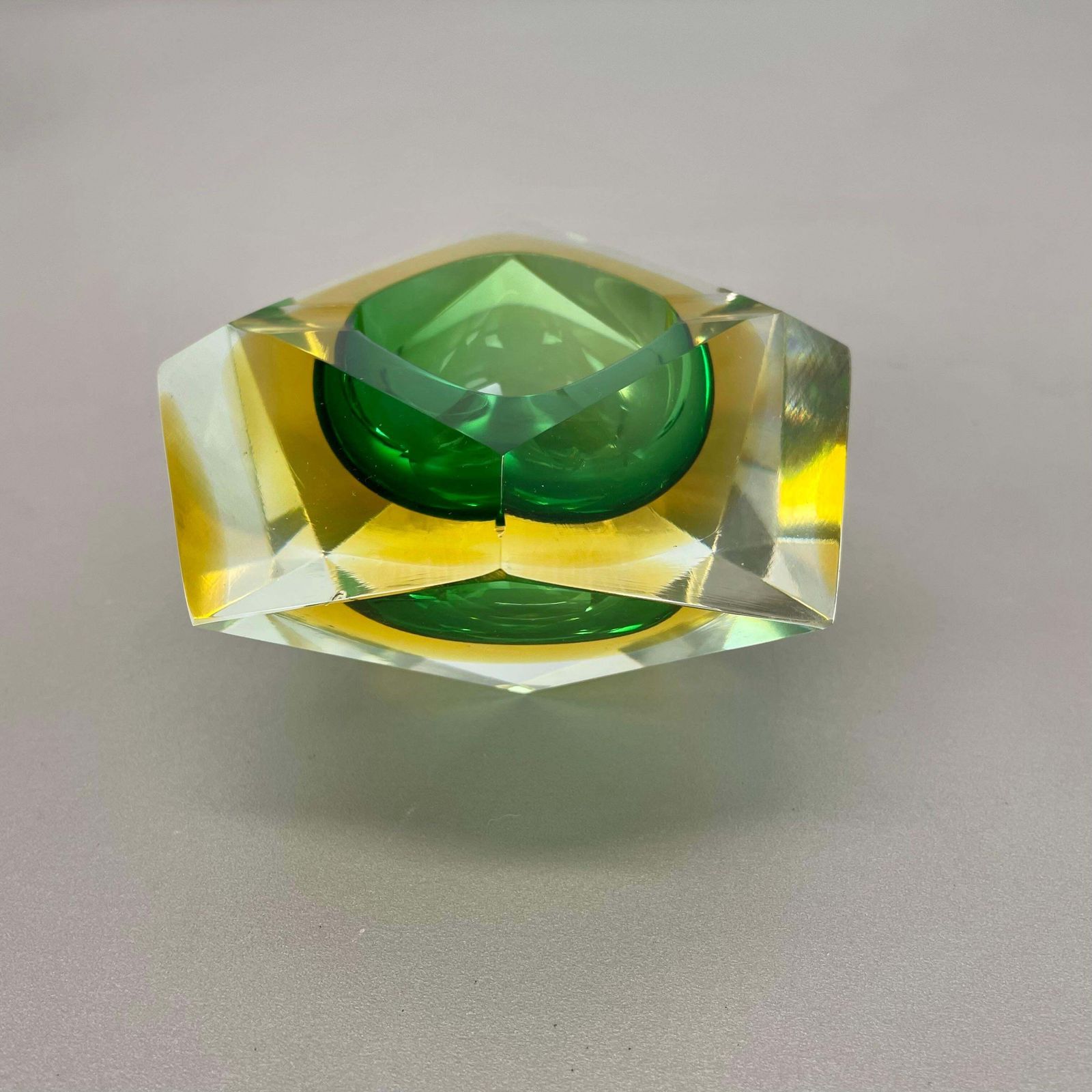 photo buy Murano Glass Faceted "Diamond" Sommerso Bowl Element Ashtray Murano Italy, 1970s