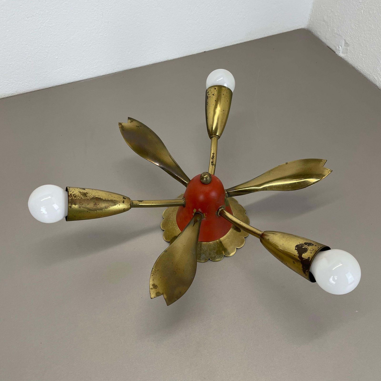 Unique 35cm Solid Brass Gino Sarfatti Style Ceiling Light Flushmount, Italy 1950 photo 823.0