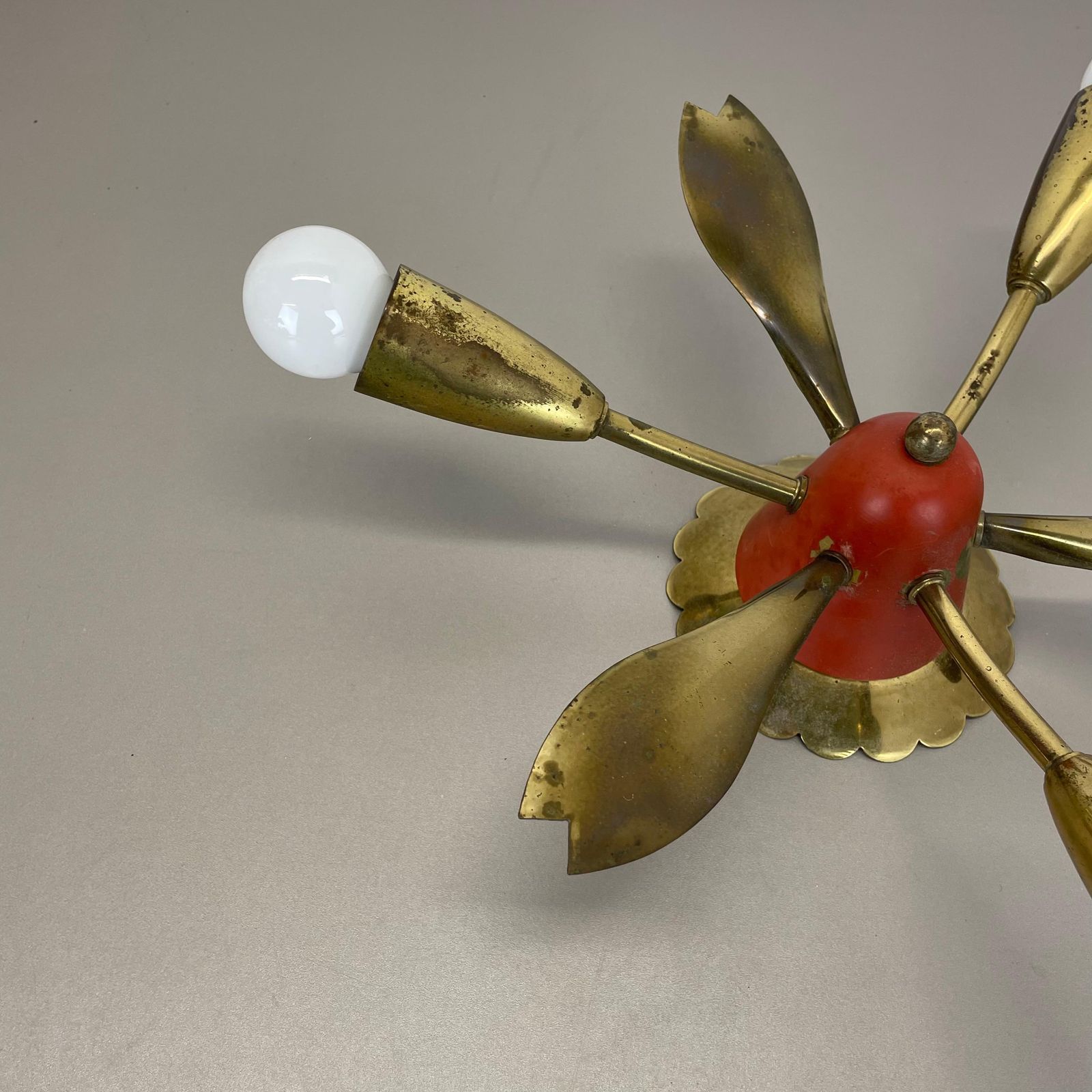 Unique 35cm Solid Brass Gino Sarfatti Style Ceiling Light Flushmount, Italy 1950 photo vinterior