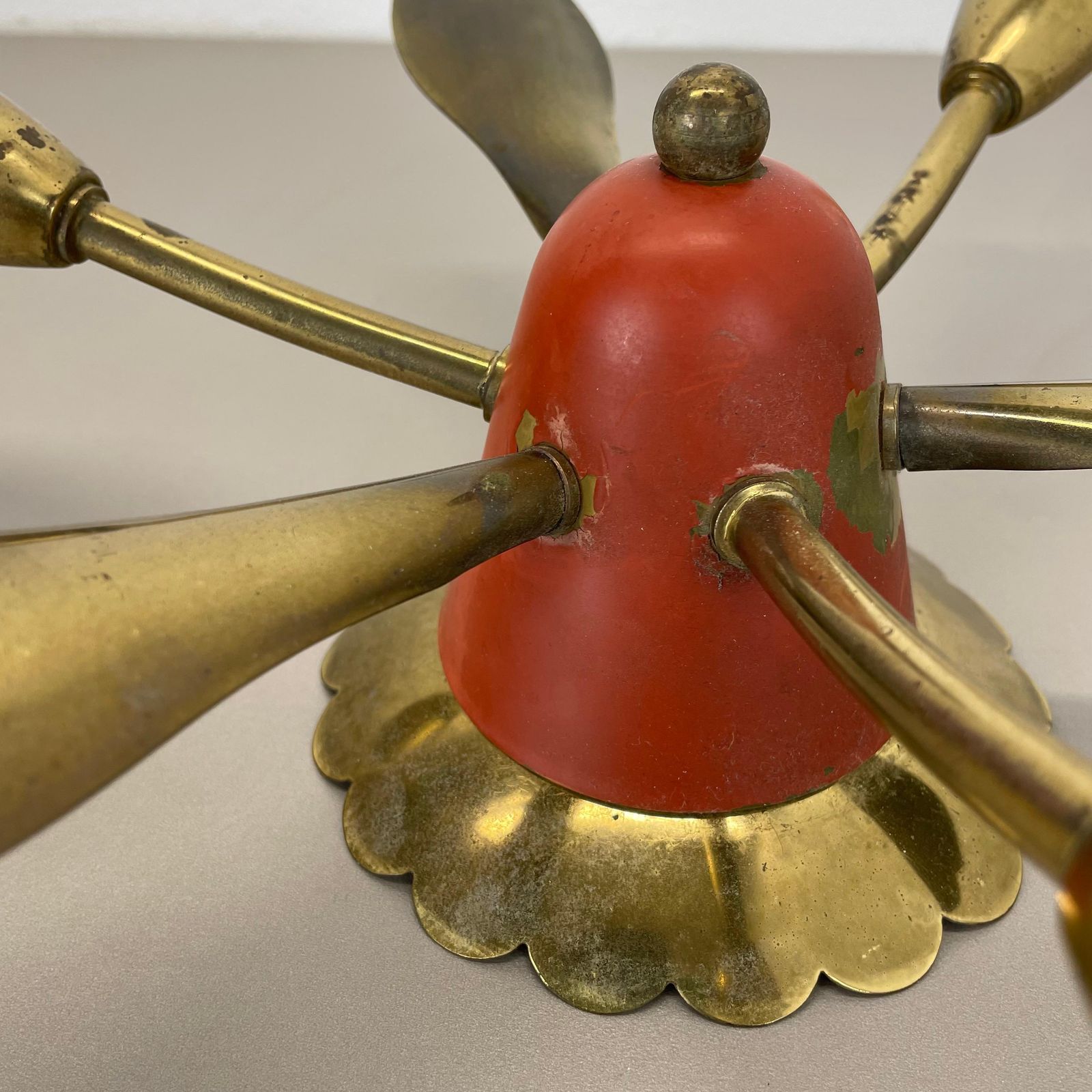 photo for sale Unique 35cm Solid Brass Gino Sarfatti Style Ceiling Light Flushmount, Italy 1950