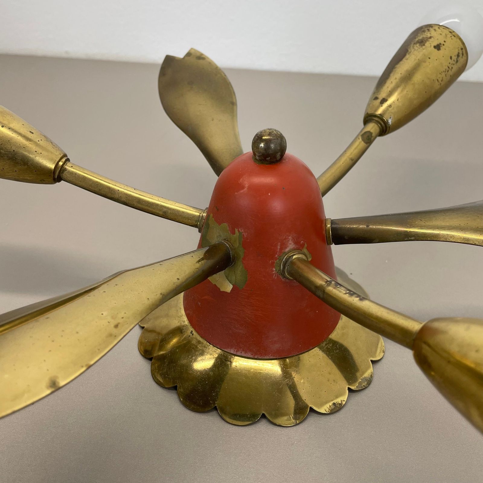 photo vinterior Unique 35cm Solid Brass Gino Sarfatti Style Ceiling Light Flushmount, Italy 1950