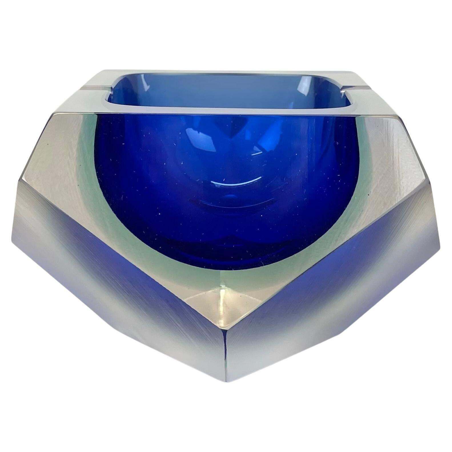 Xl 1.7kg Murano Glass Sommerso "Diamond" Bowl Ashtray By Flavio Poli Italy, 1970