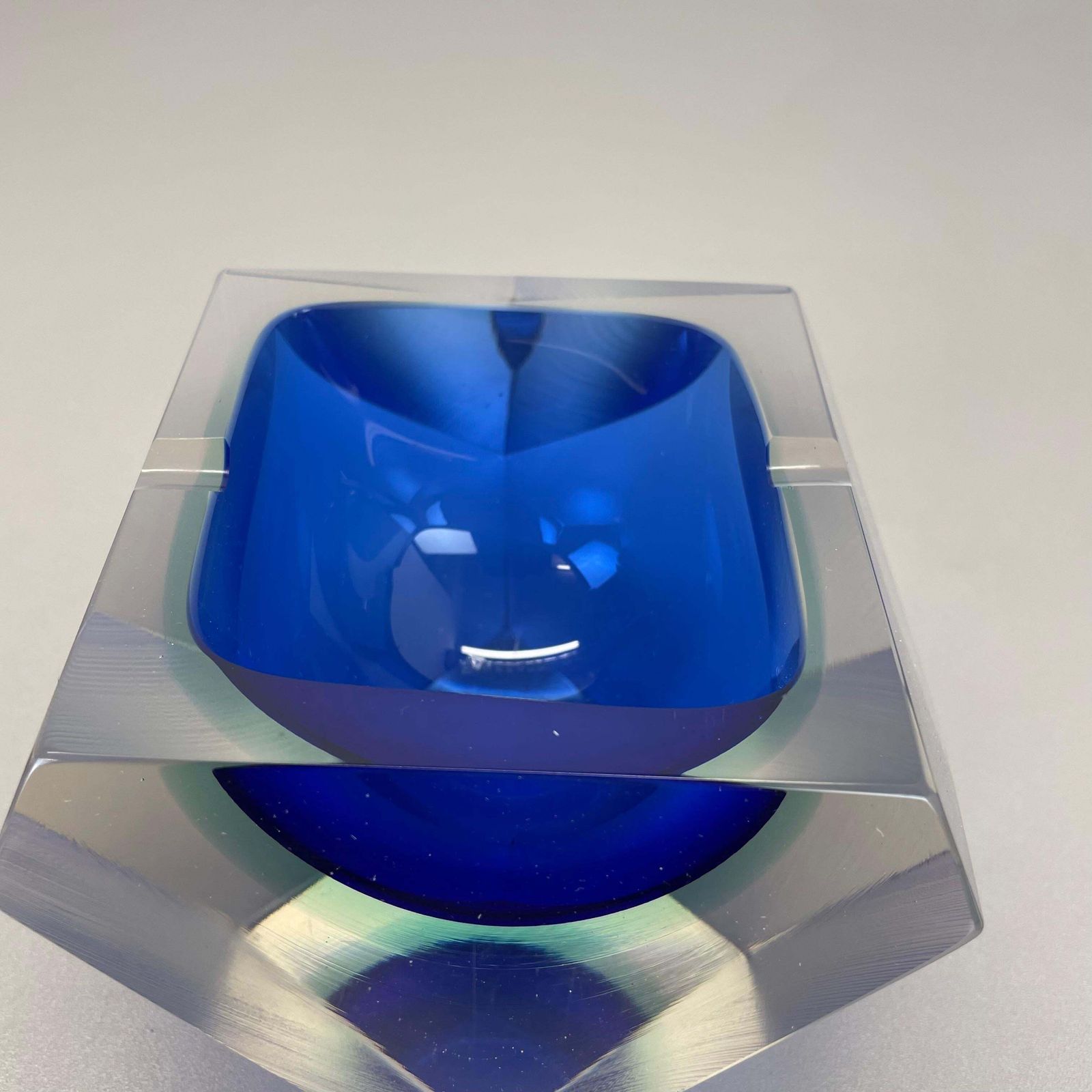 photo buy Xl 1.7kg Murano Glass Sommerso "Diamond" Bowl Ashtray By Flavio Poli Italy, 1970