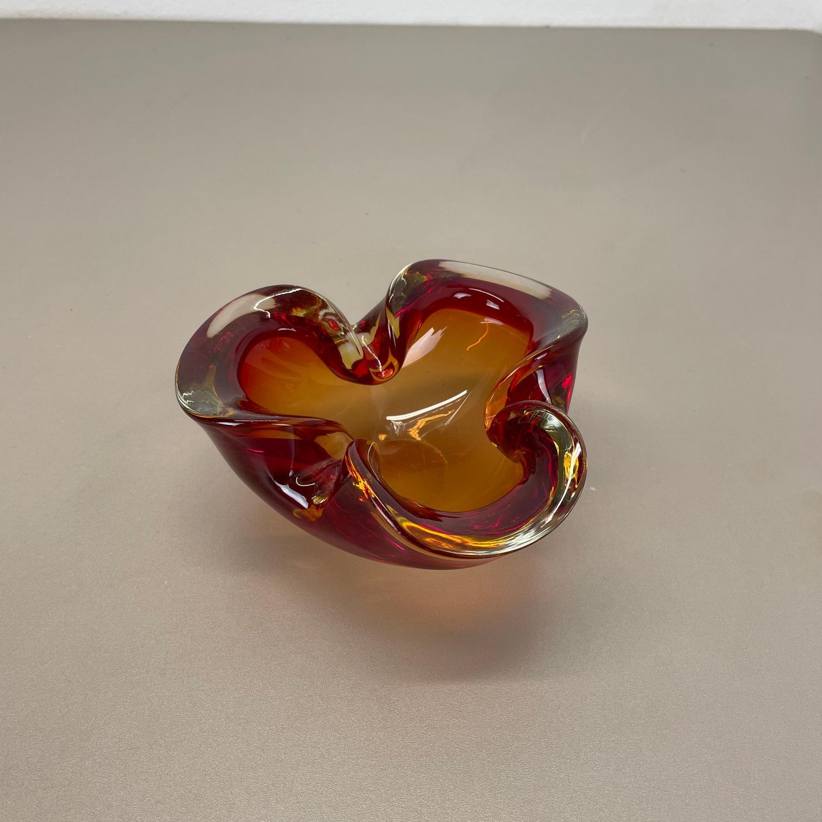 Rare Murano Glass "Red Yellow"  Bowl Element Shell Ashtray Murano, Italy, 1970s photo for sale