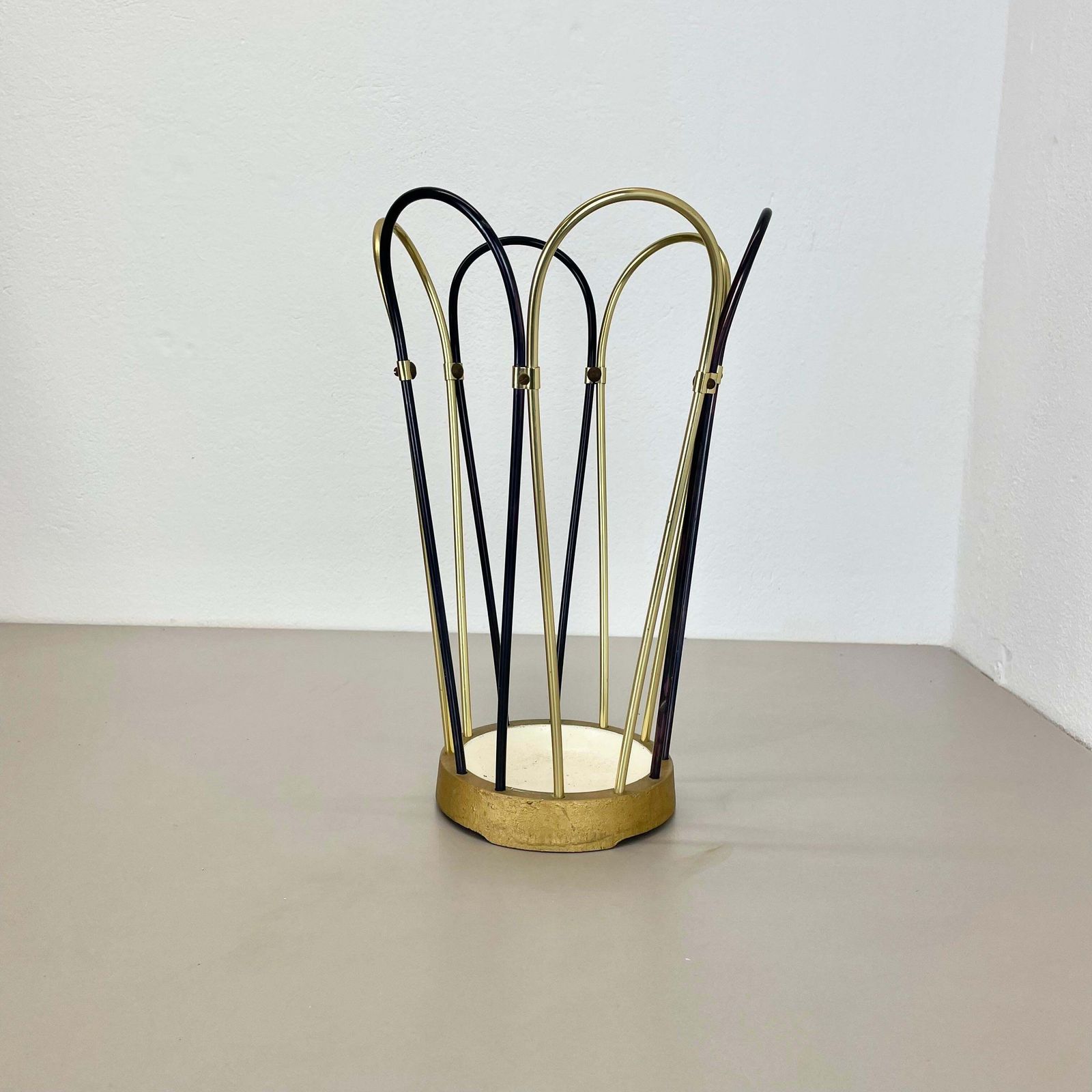 Original Mid Century Metal Brass Modernist Bauhaus Umbrella Stand Germany, 1950s photo furniture