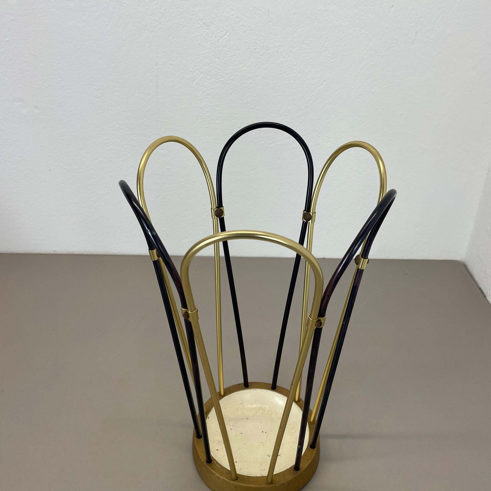 Original Mid Century Metal Brass Modernist Bauhaus Umbrella Stand Germany, 1950s photo for sale