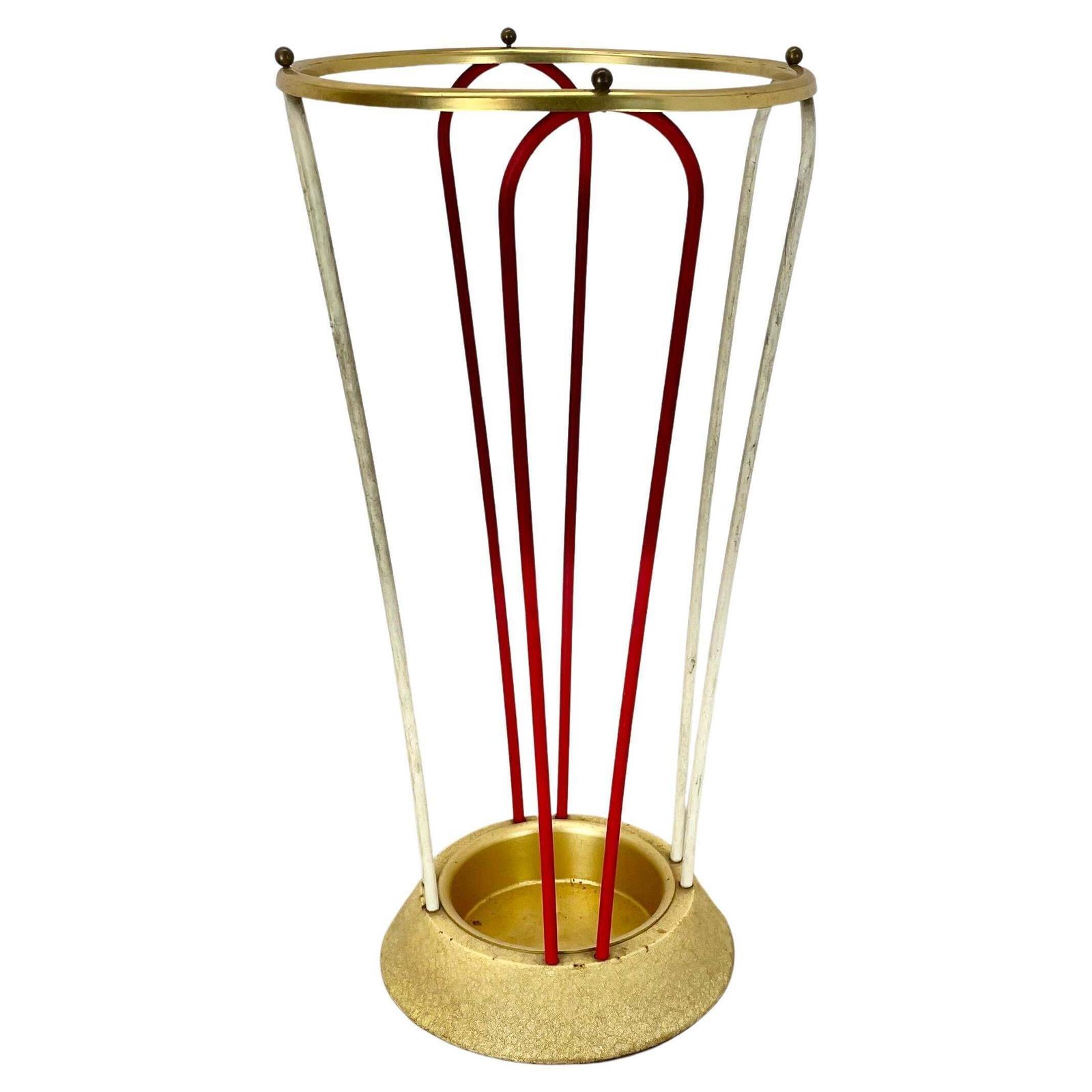 Original Looped Metal Brass Modernist Bauhaus Umbrella Stand Germany, 1950s