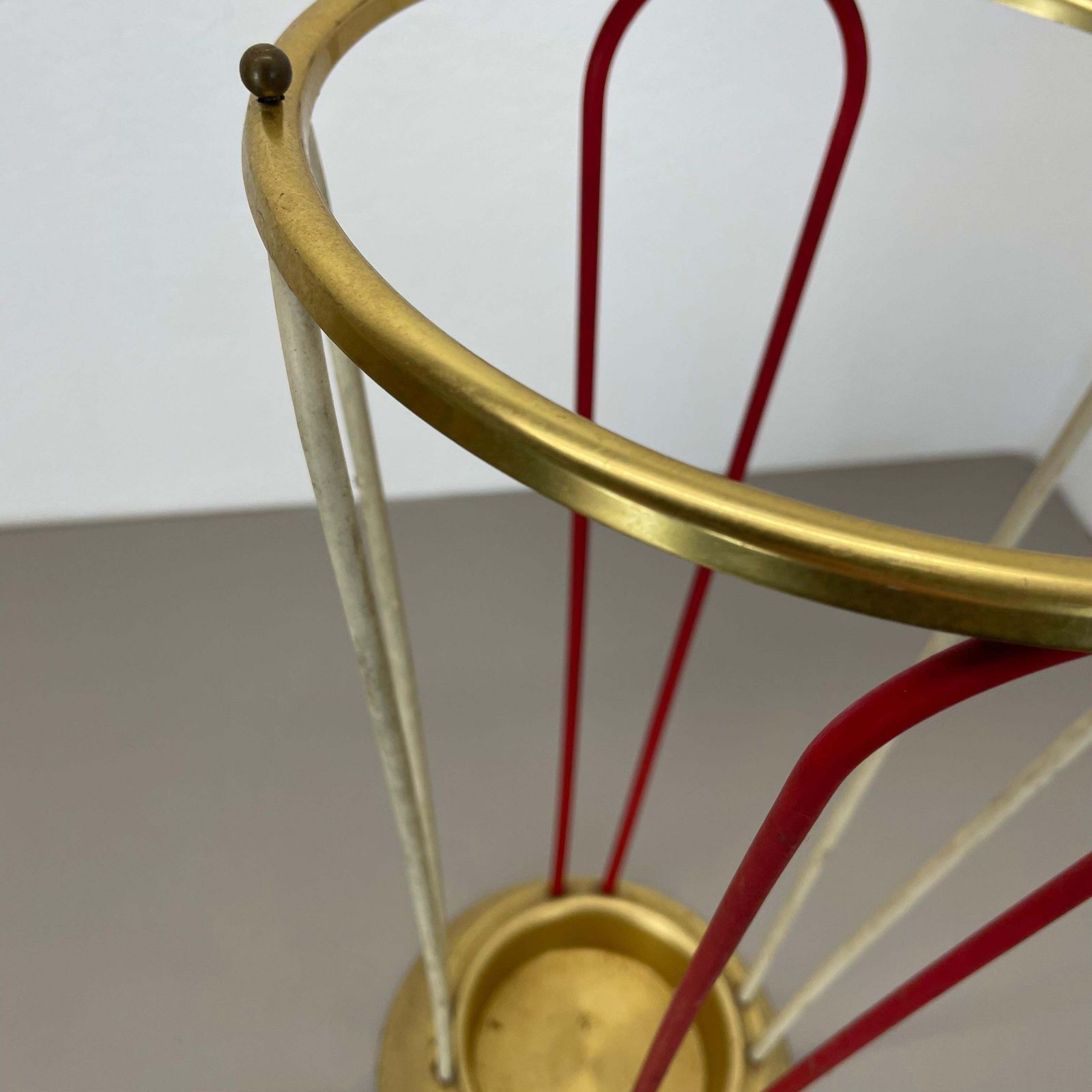 photo for sale Original Looped Metal Brass Modernist Bauhaus Umbrella Stand Germany, 1950s
