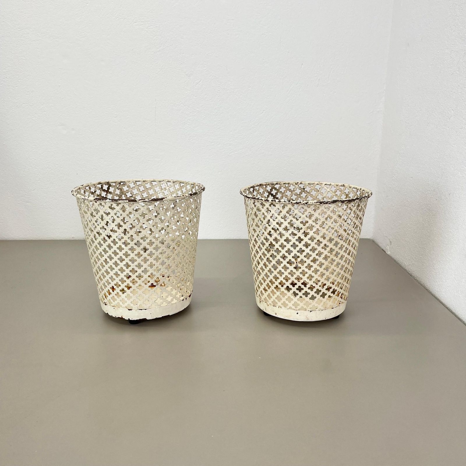 Set Of Two Flower Pot Plant Stands Vases By Mathieu Mategot Attr., France 1950 photo furniture