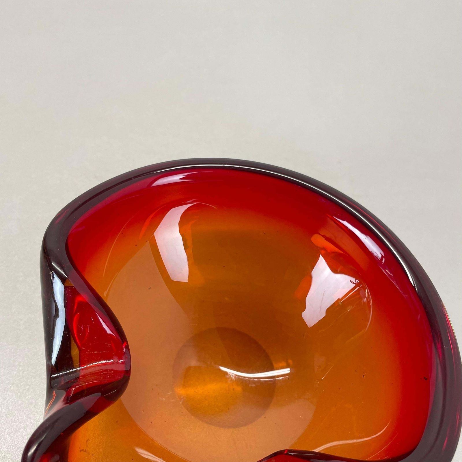 Rare Murano Glass "Red Yellow"  Bowl Element Shell Ashtray Murano, Italy, 1970s photo vintage
