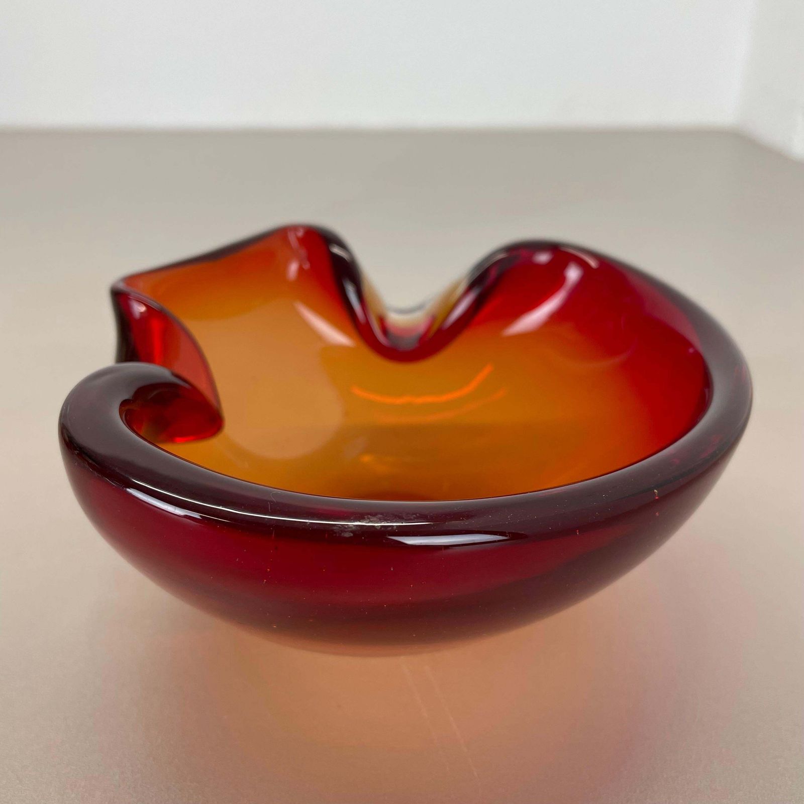 Home Decor Rare Murano Glass "Red Yellow"  Bowl Element Shell Ashtray Murano, Italy, 1970s photo