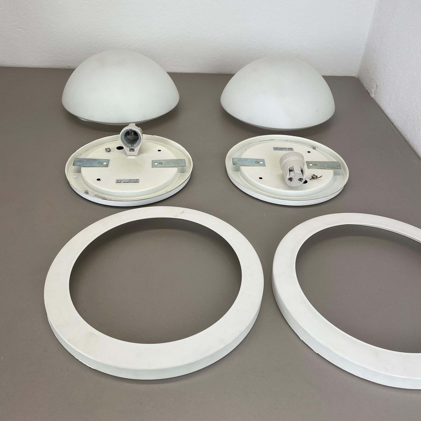 Set Of 2 Metal And Glass Wall Ceiling Lights By Glashütte Limburg, Germany, 1980 photo vintage