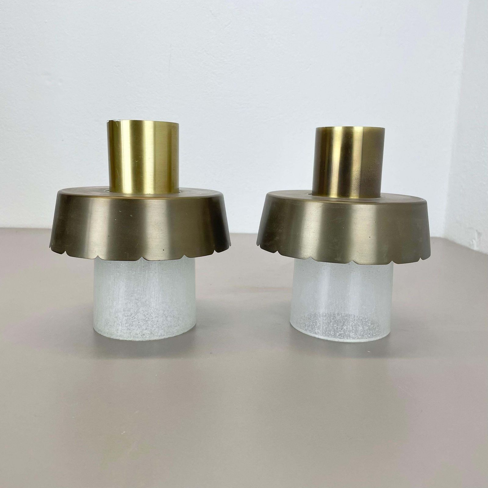 Set Of Two Minimalist Brass And Glass "Tube" Ceiling Light, Italy 1970s photo furniture