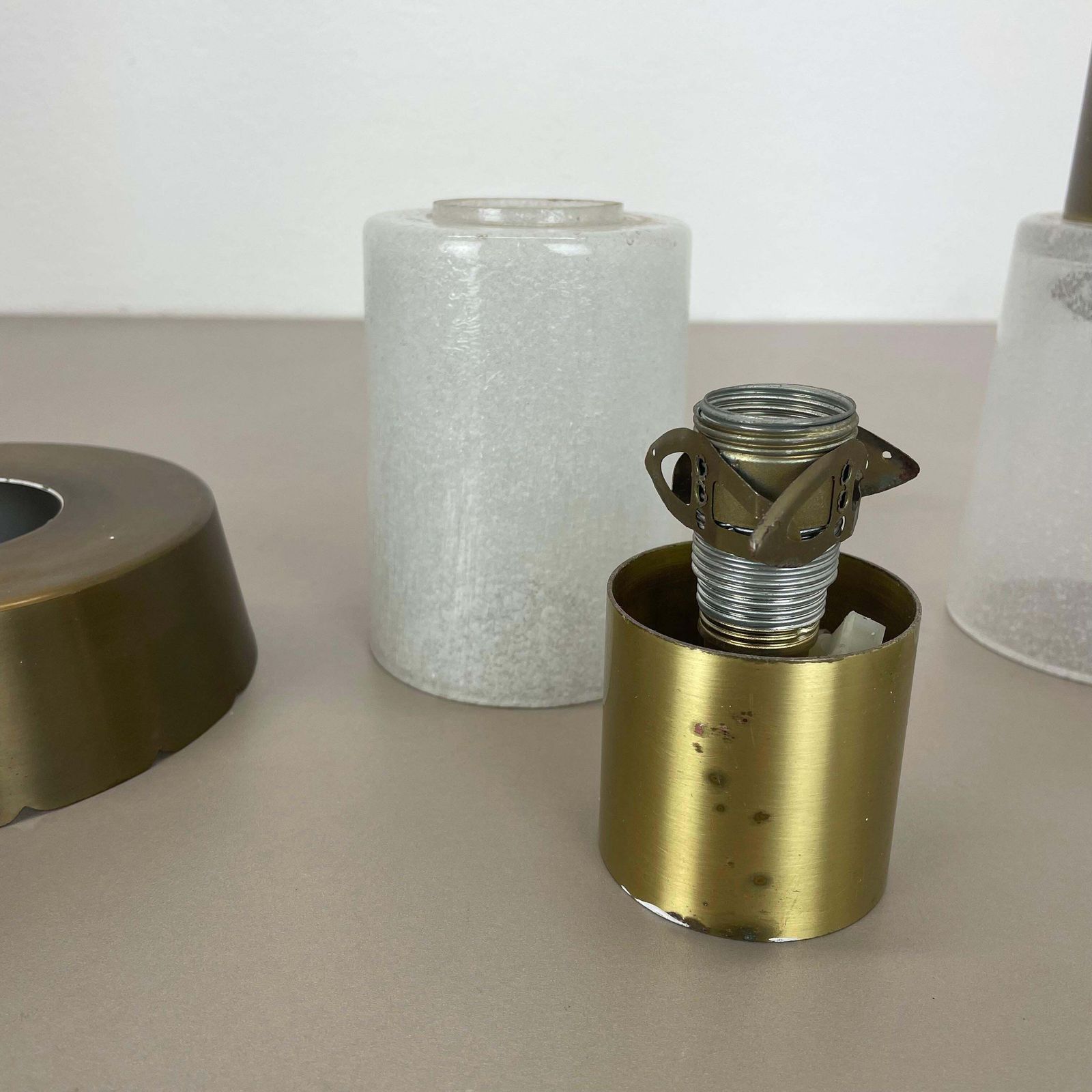 photo buy Set Of Two Minimalist Brass And Glass "Tube" Ceiling Light, Italy 1970s