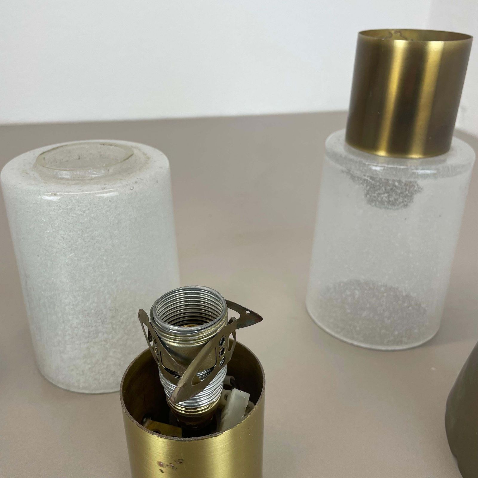 photo vintage Set Of Two Minimalist Brass And Glass "Tube" Ceiling Light, Italy 1970s