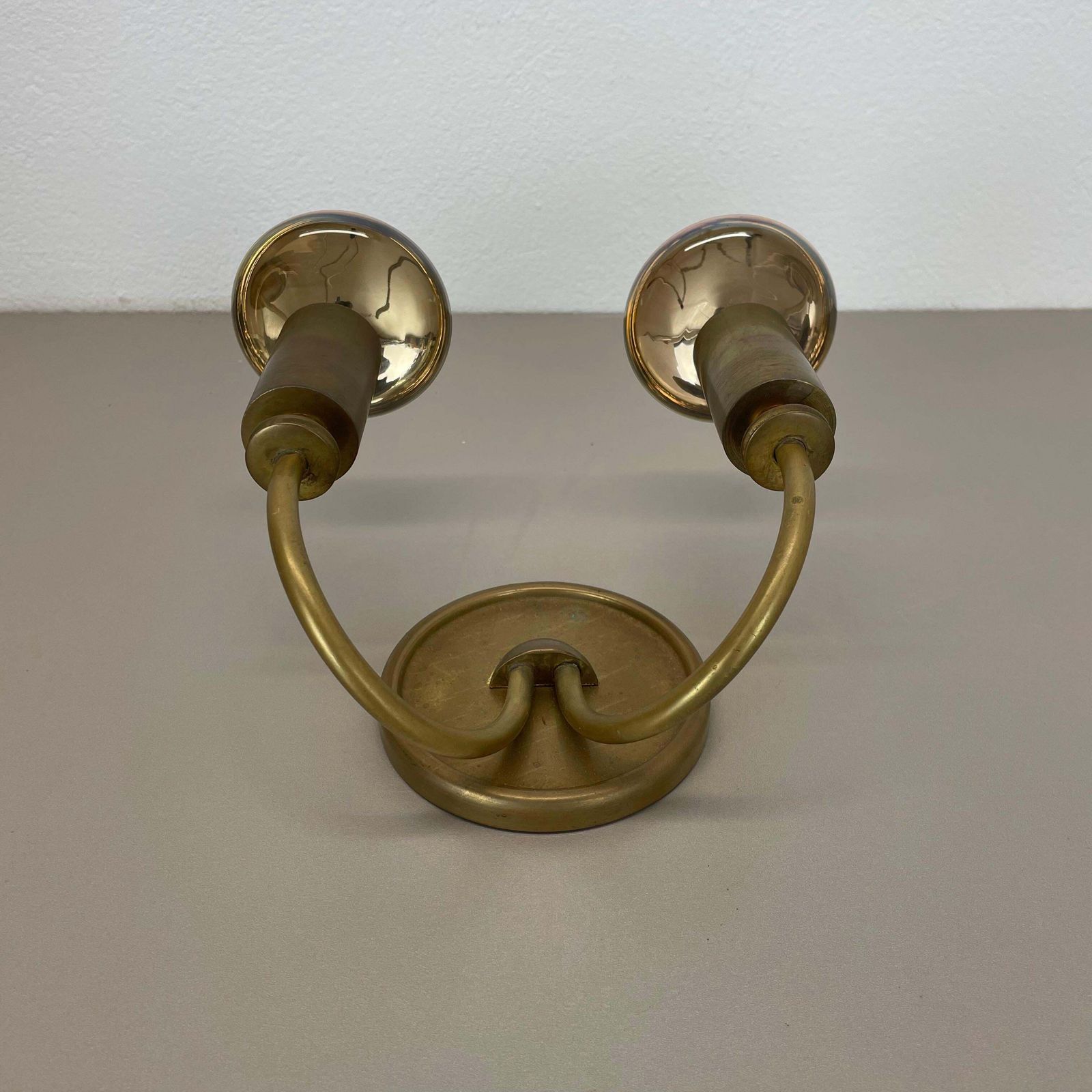 Small 2 Lights Modernist Brass Floral Theatre Wall Light Sconce, France, 1950s photo vinterior