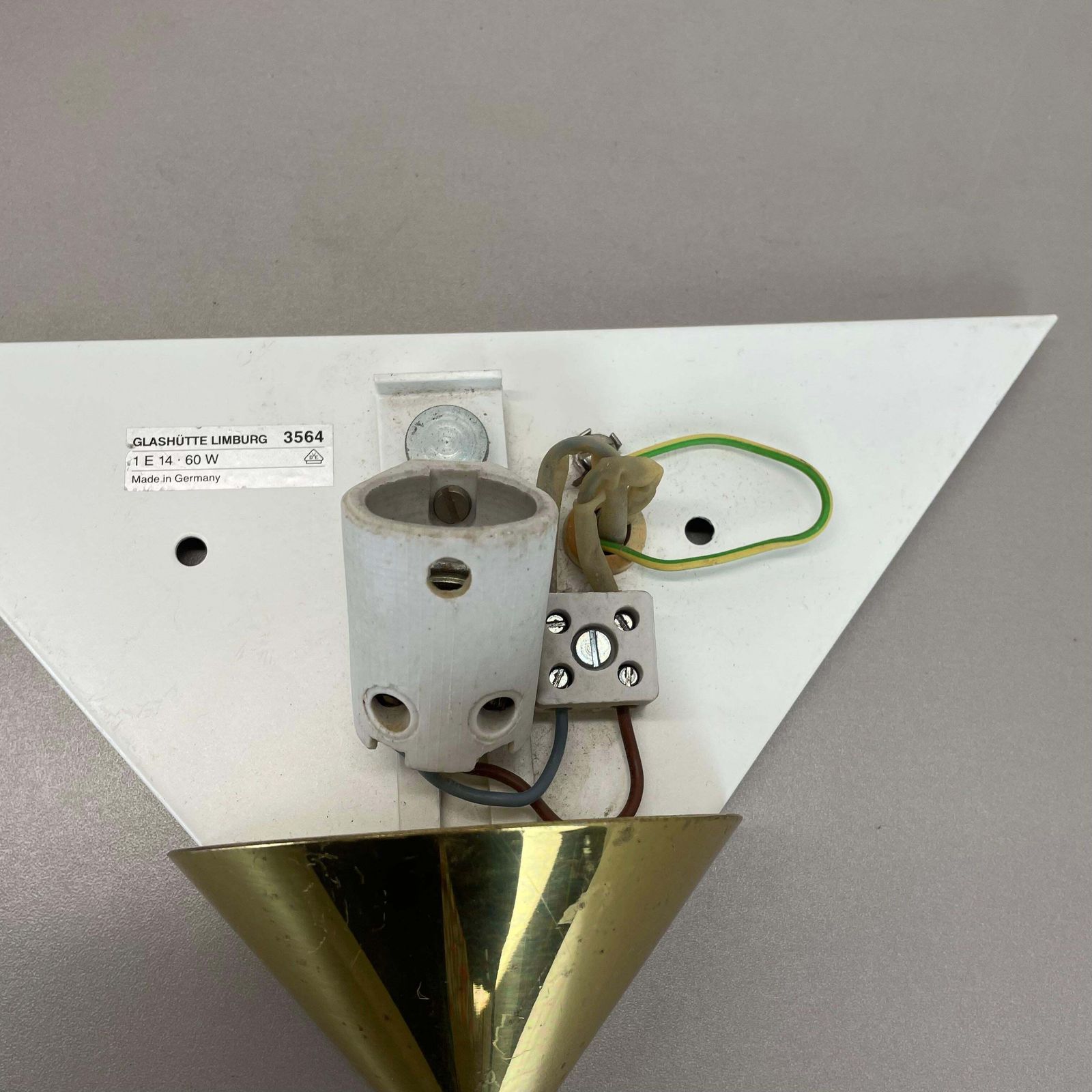 Lighting Set Of 2 Brass And Satin Glass Wall Lights By Glashütte Limburg, Germany, 1980s photo