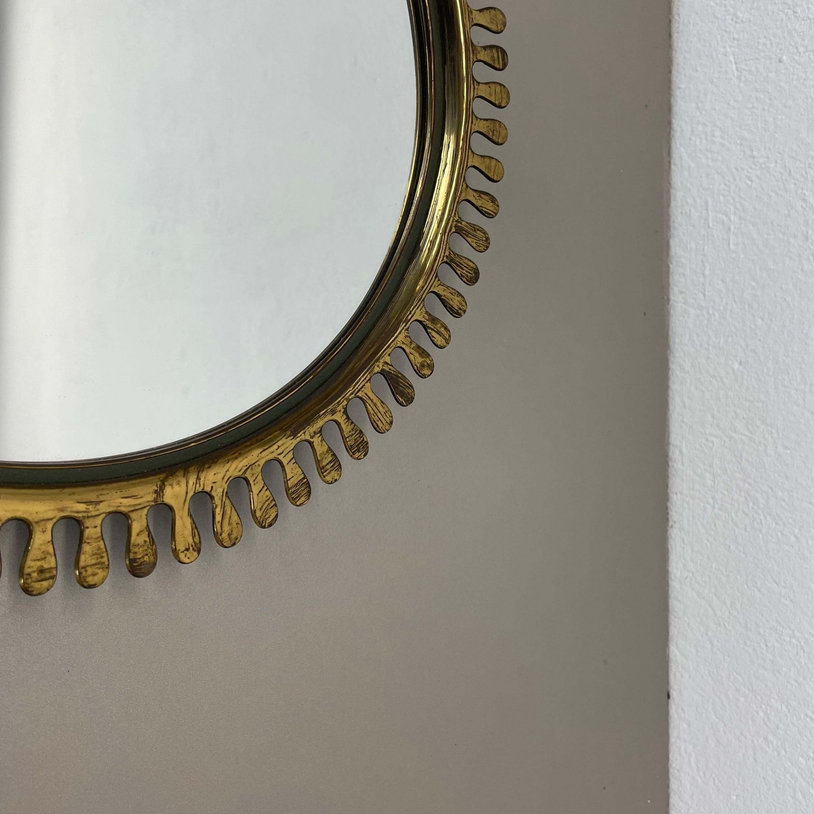 Brass Wall Mirror In Josef Frank Style, By Vereinigte Werkstätten Germany 1950s photo vintage