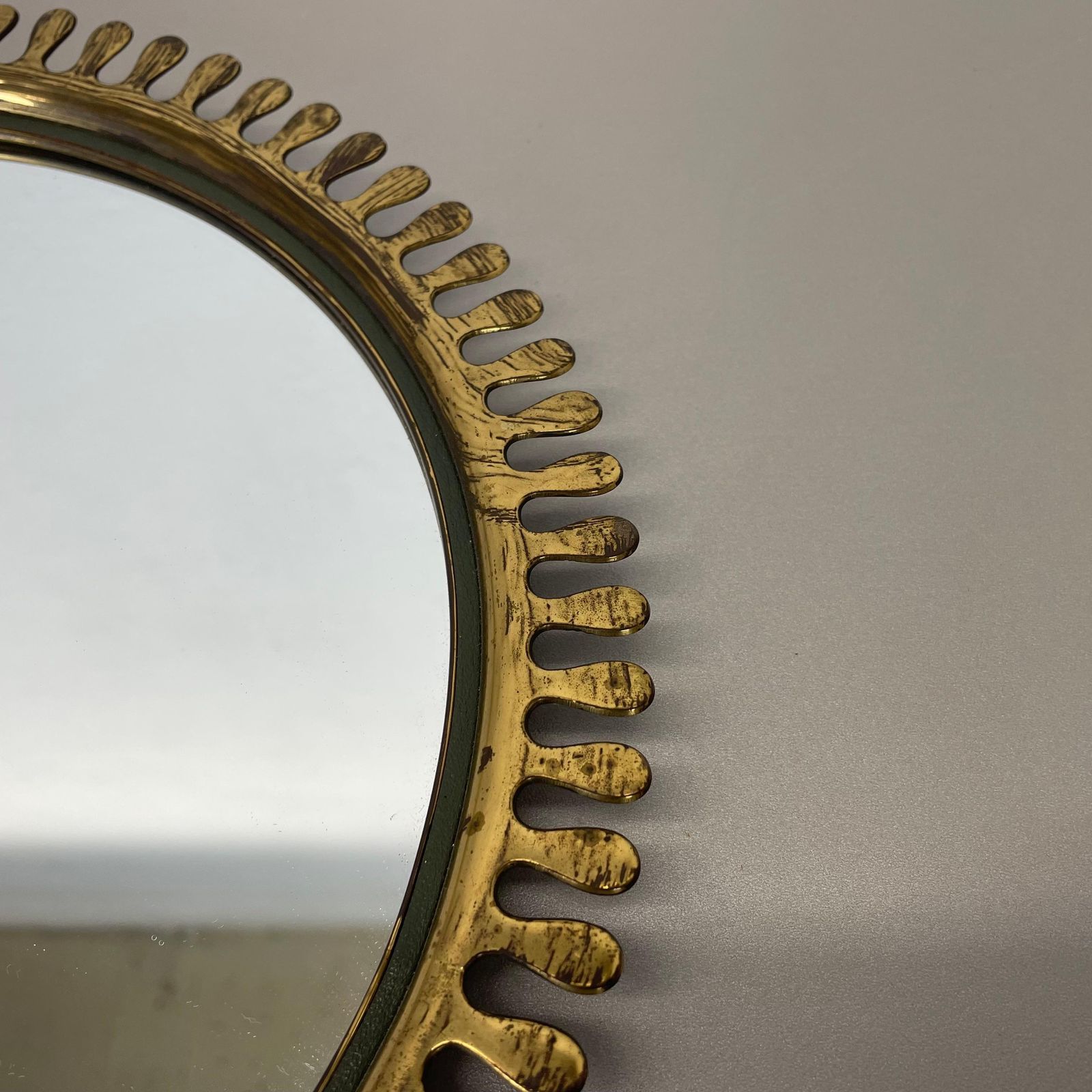 photo for sale Brass Wall Mirror In Josef Frank Style, By Vereinigte Werkstätten Germany 1950s
