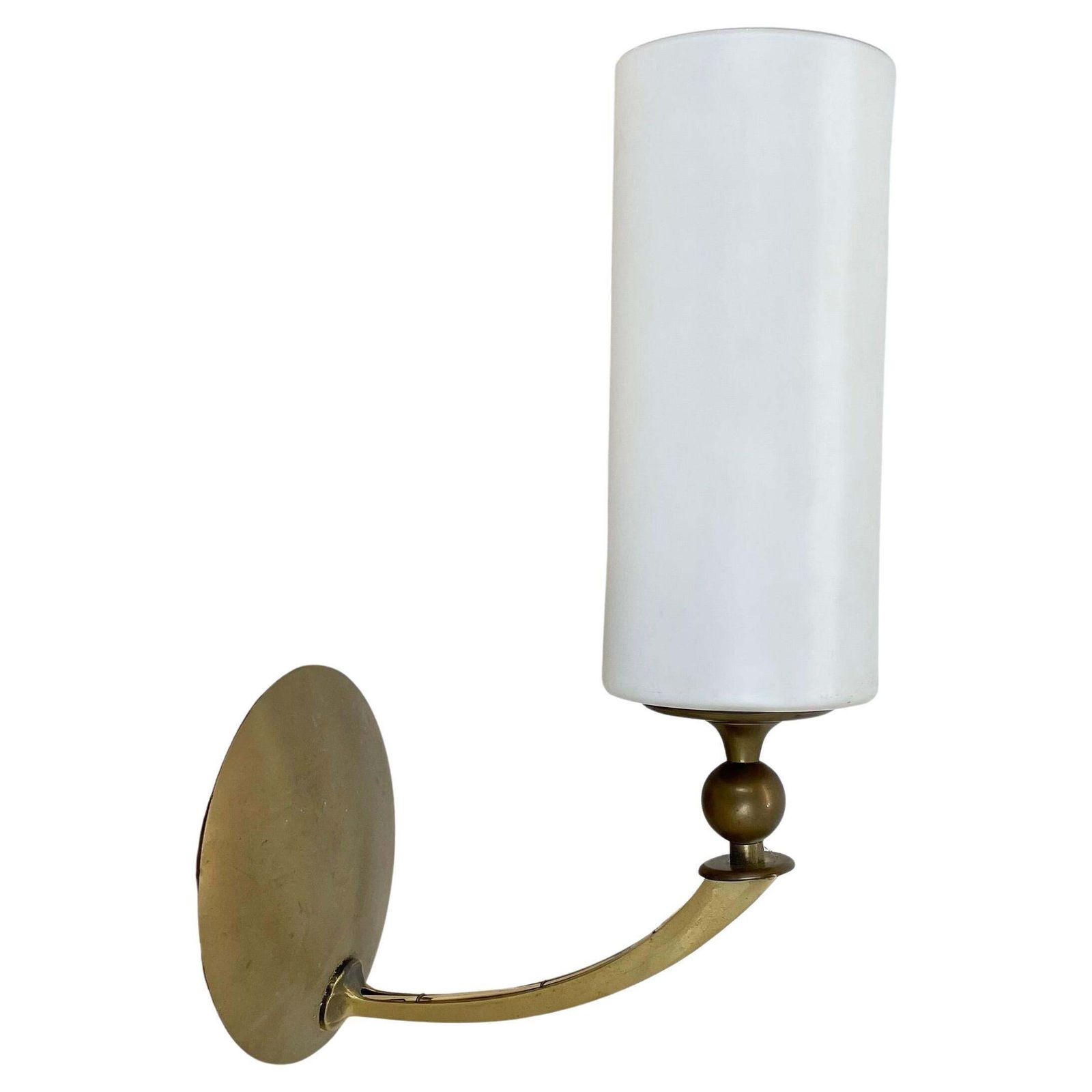 Large 36cm Modernist Brass And Glass Theatre Wall Light Sconces, France, 1950s