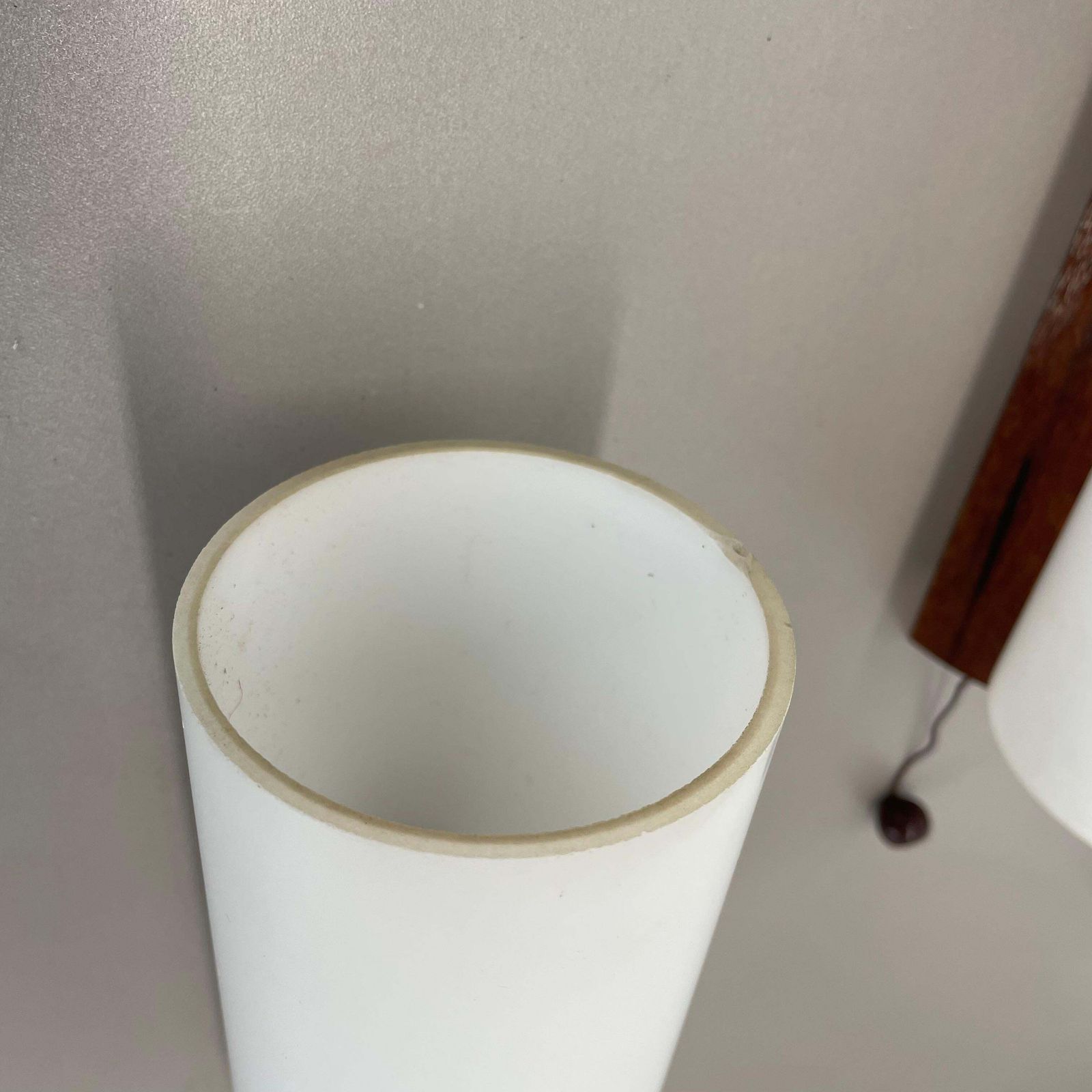 Set Of 3 Minimalist Satin White Glass And Teak Wall Light, Denmark, 1960s photo vintage