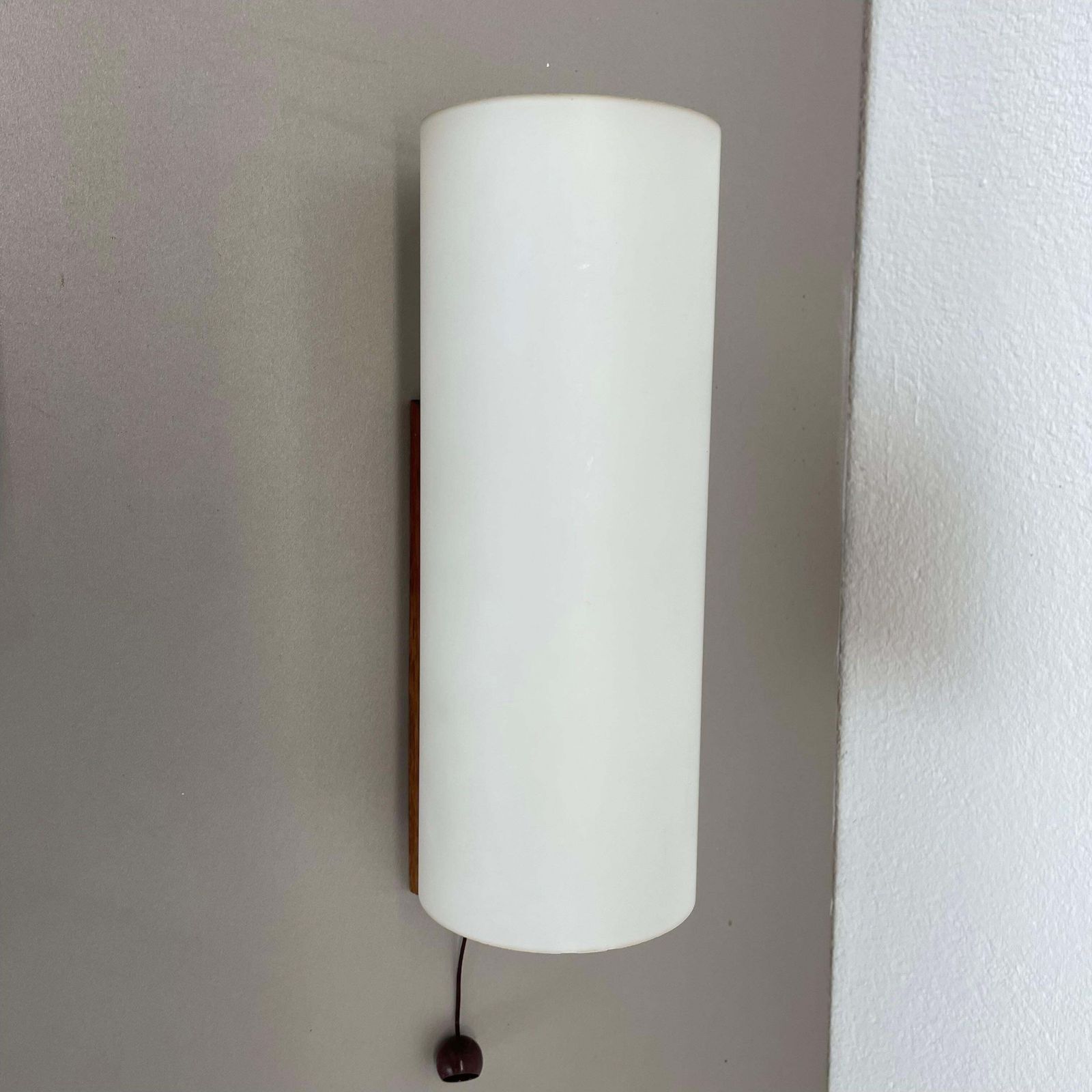 929.0 Set Of 3 Minimalist Satin White Glass And Teak Wall Light, Denmark, 1960s photo