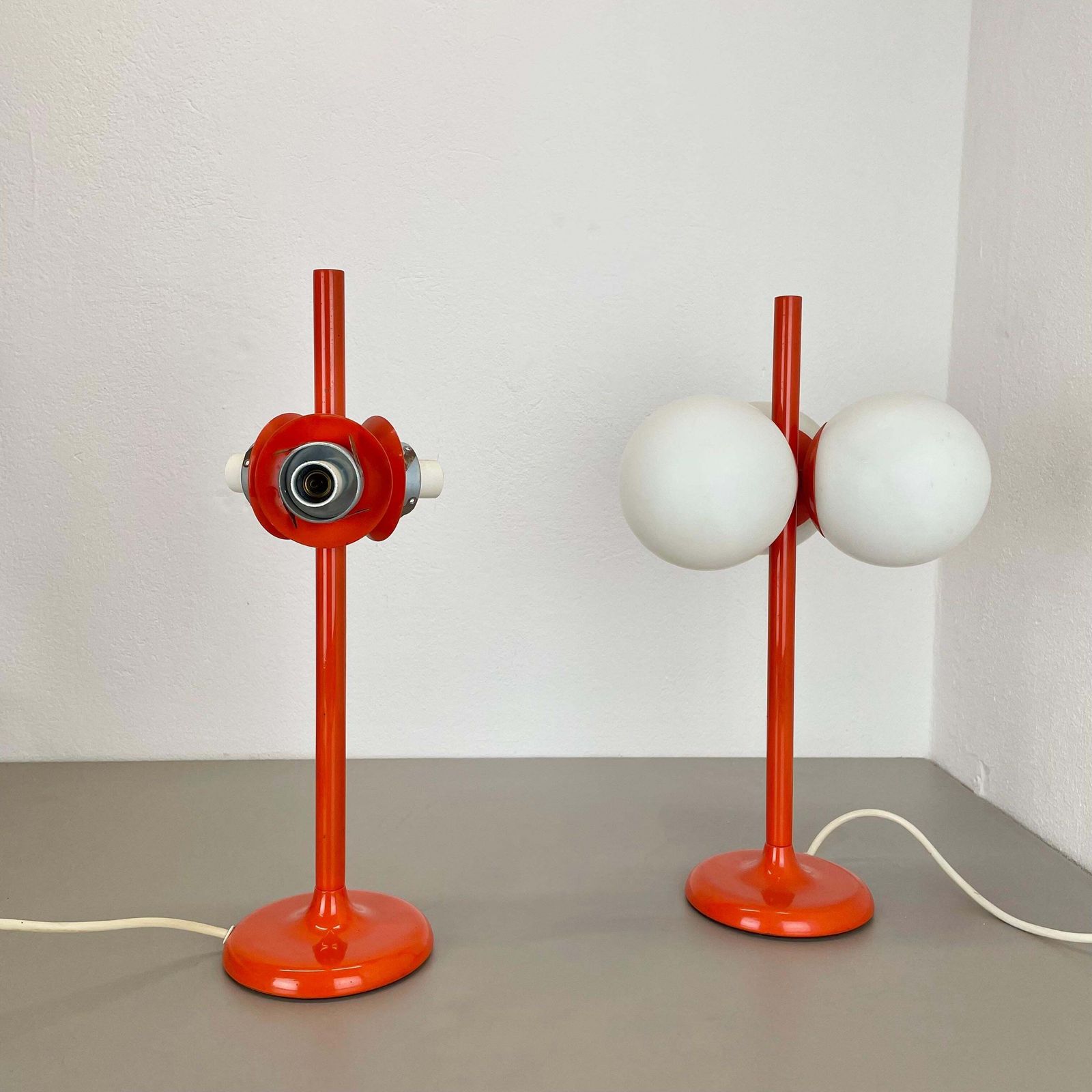 1 Of 2 Modernist Orange Sputnik Table Light Kaiser Leuchten, 1970s Germany photo for sale