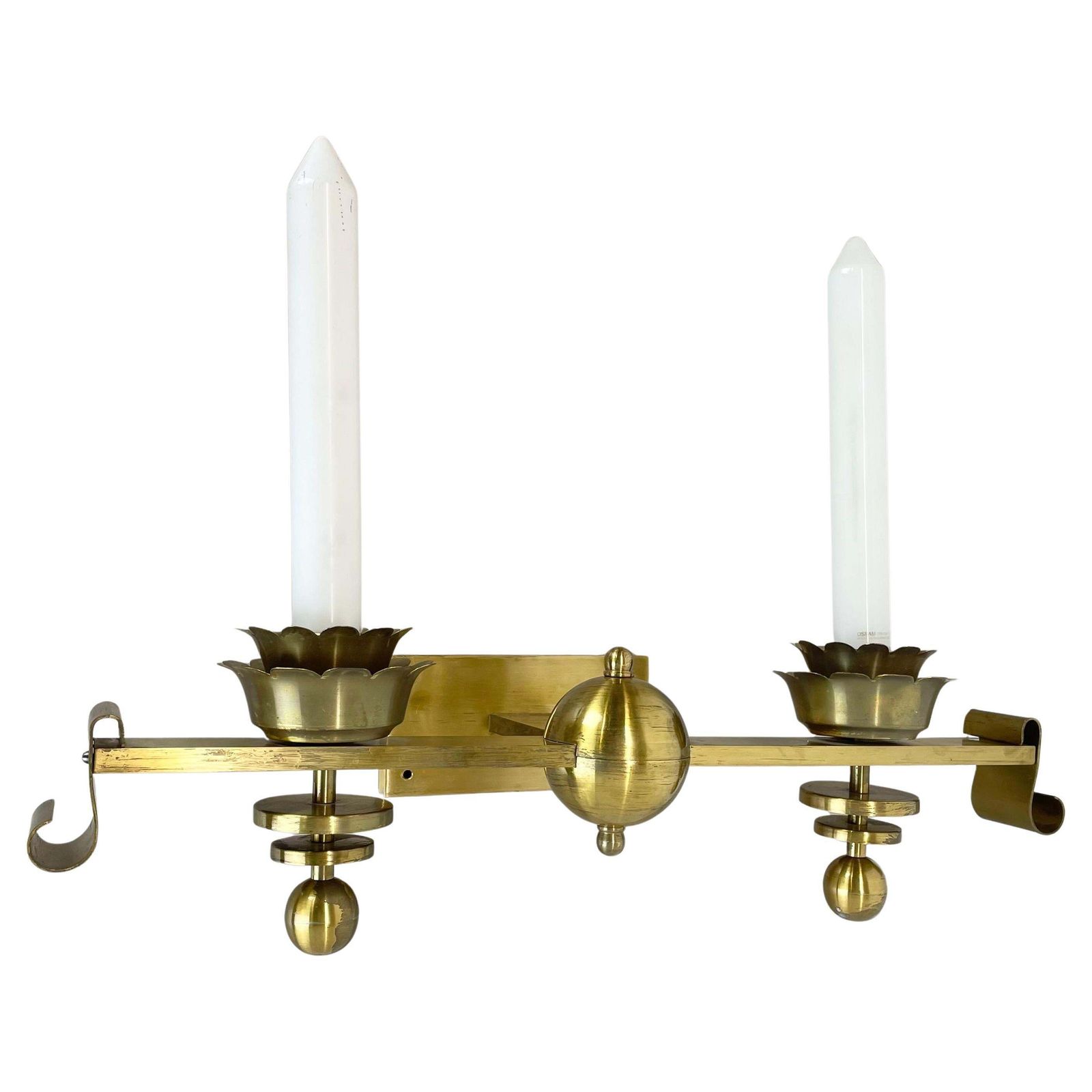 Rare Xxl Art Deco 65cm Solid Brass Stilnovo Style Theatre Wall Light Italy 1950s