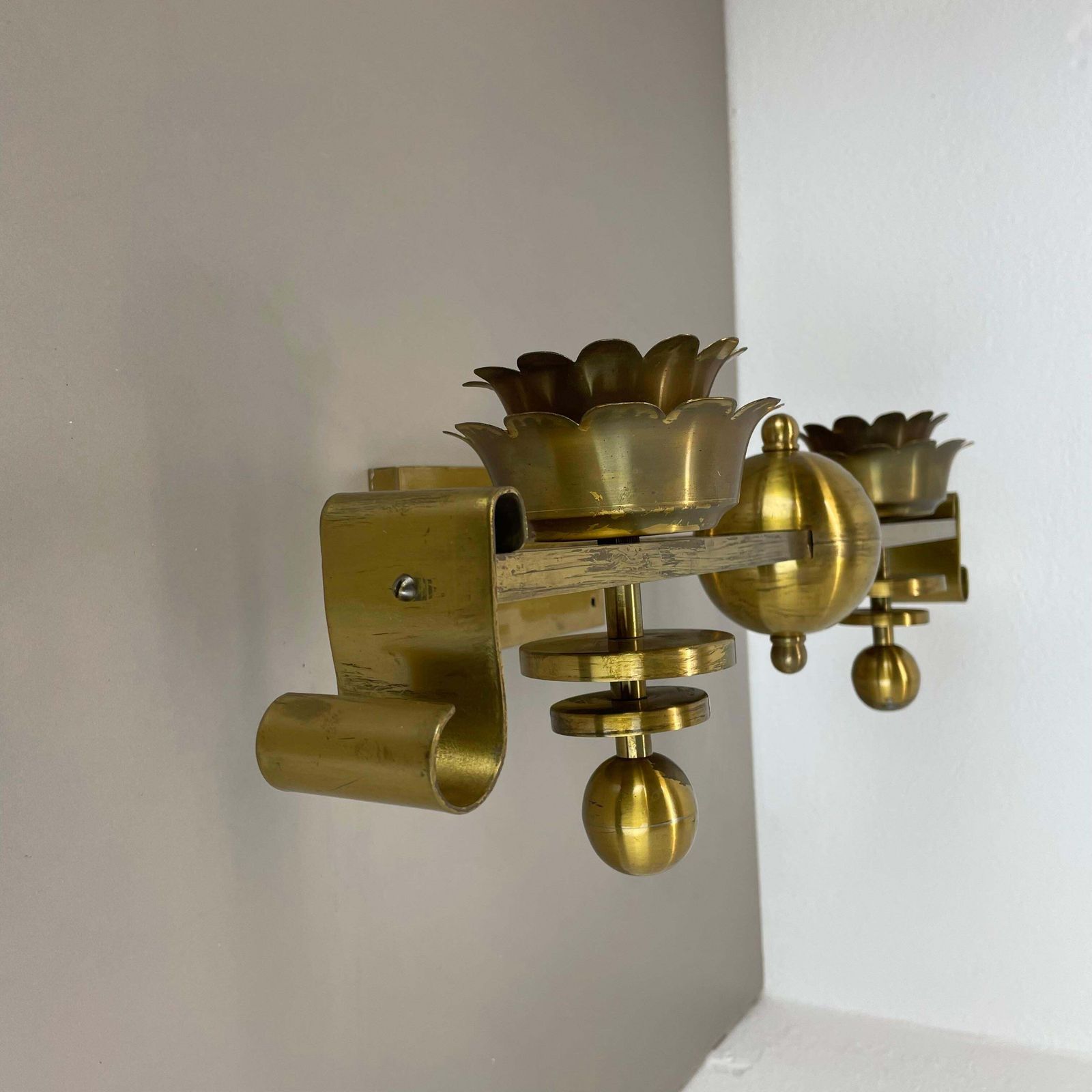 Rare Xxl Art Deco 65cm Solid Brass Stilnovo Style Theatre Wall Light Italy 1950s photo buy