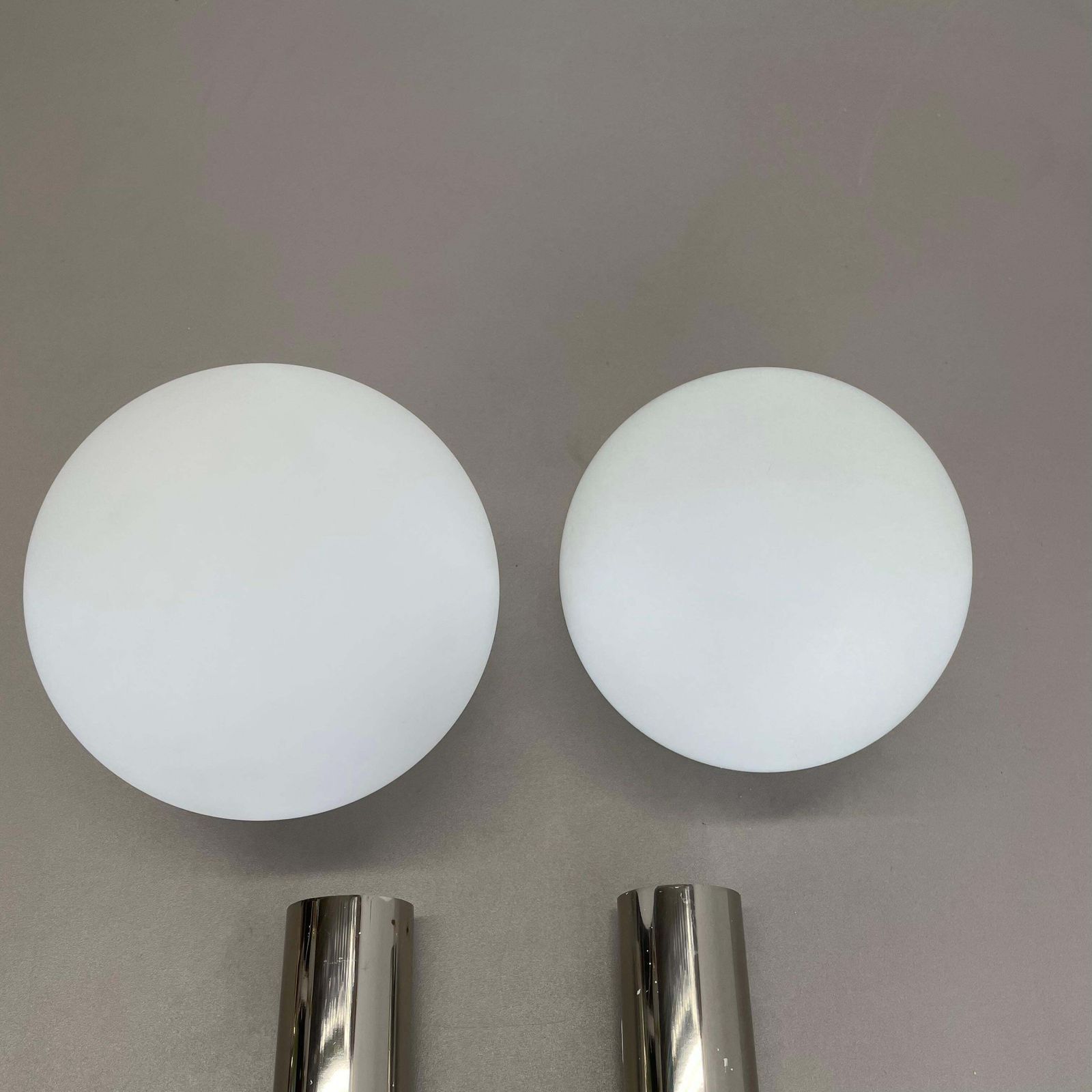 Lighting Set Of 2 Chrome Tube "Ball" Wall Lights By Gaetano Sciolari Attrib. Italy 1970s photo