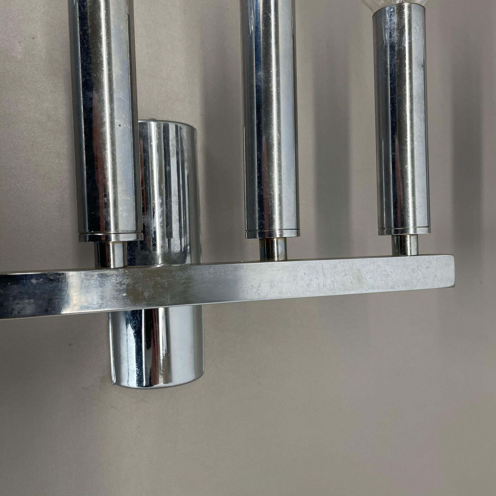 Set Of 2 Chrome Tube "Torch" Wall Lights By Gaetano Sciolari Attrib. Italy 1970s photo vinterior