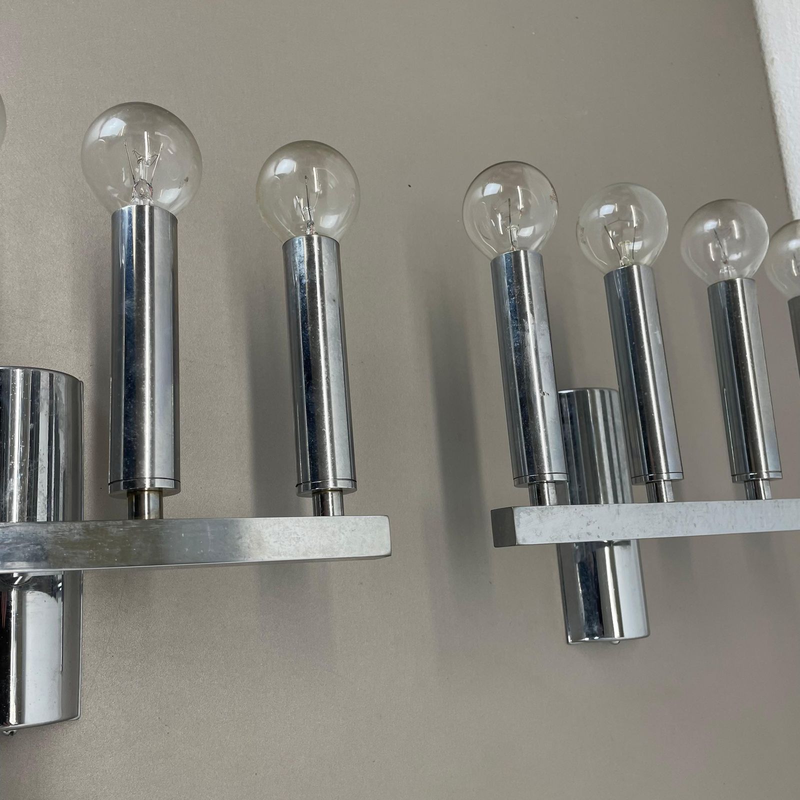 1062.0 Set Of 2 Chrome Tube "Torch" Wall Lights By Gaetano Sciolari Attrib. Italy 1970s photo