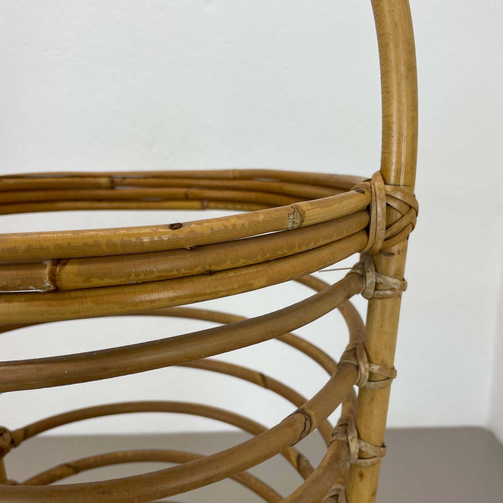 Large Looped 60cm Midcentury Rattan Bauhaus Umbrella Stand, France, 1970s photo buy