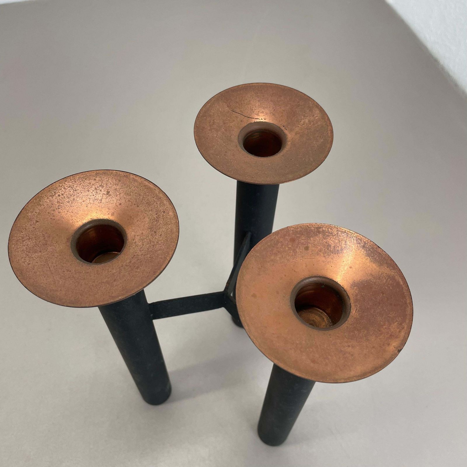 Home Decor Vintage Tripod Metal And Copper Candleholder By Hans Agne Jakobsson, Sweden 1970 photo