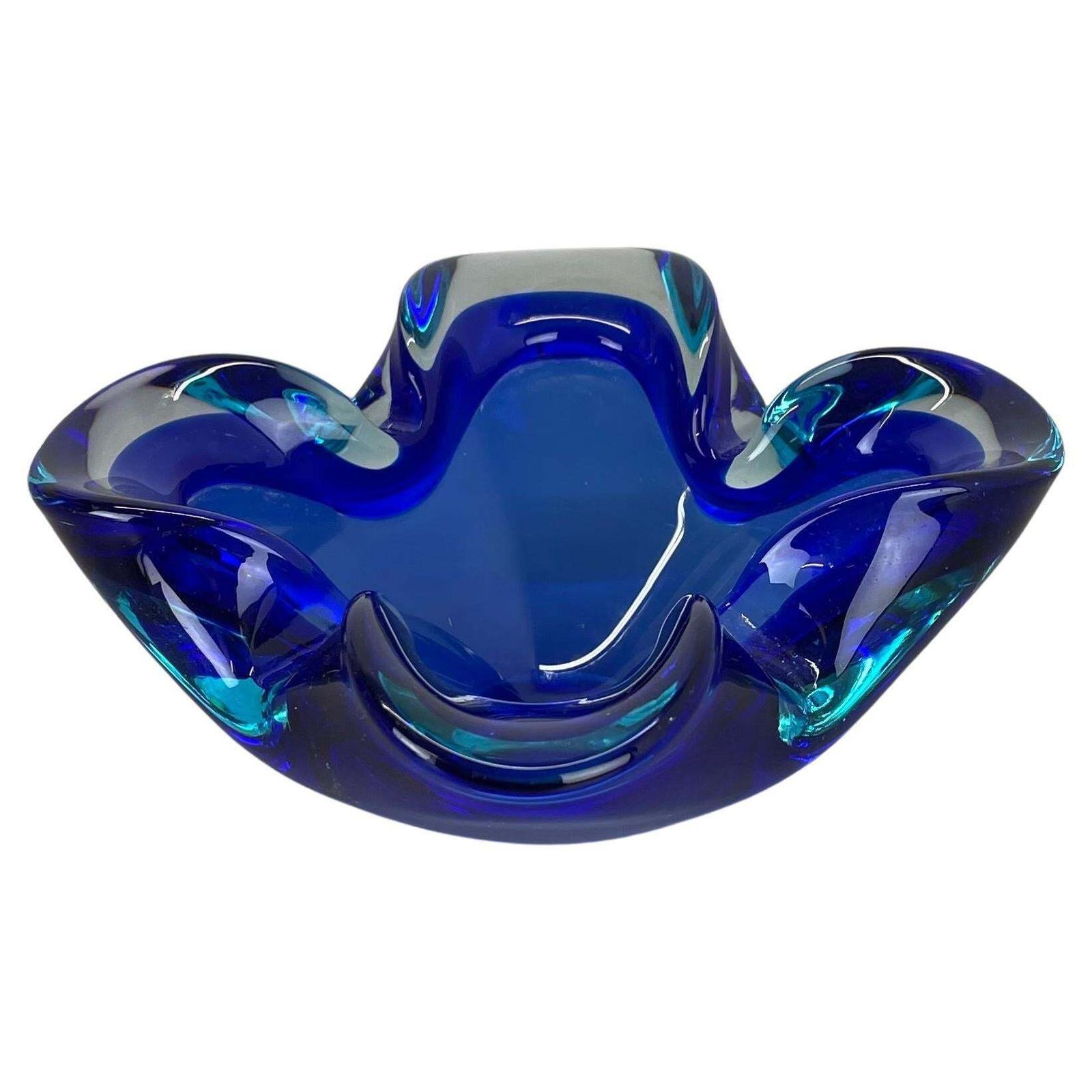 Unique Large Blue Murano Glass Multicolor Bowl Element Shell Italy, 1970