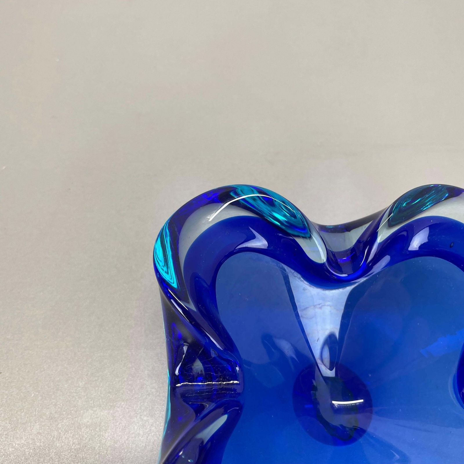 Unique Large Blue Murano Glass Multicolor Bowl Element Shell Italy, 1970 photo vintage