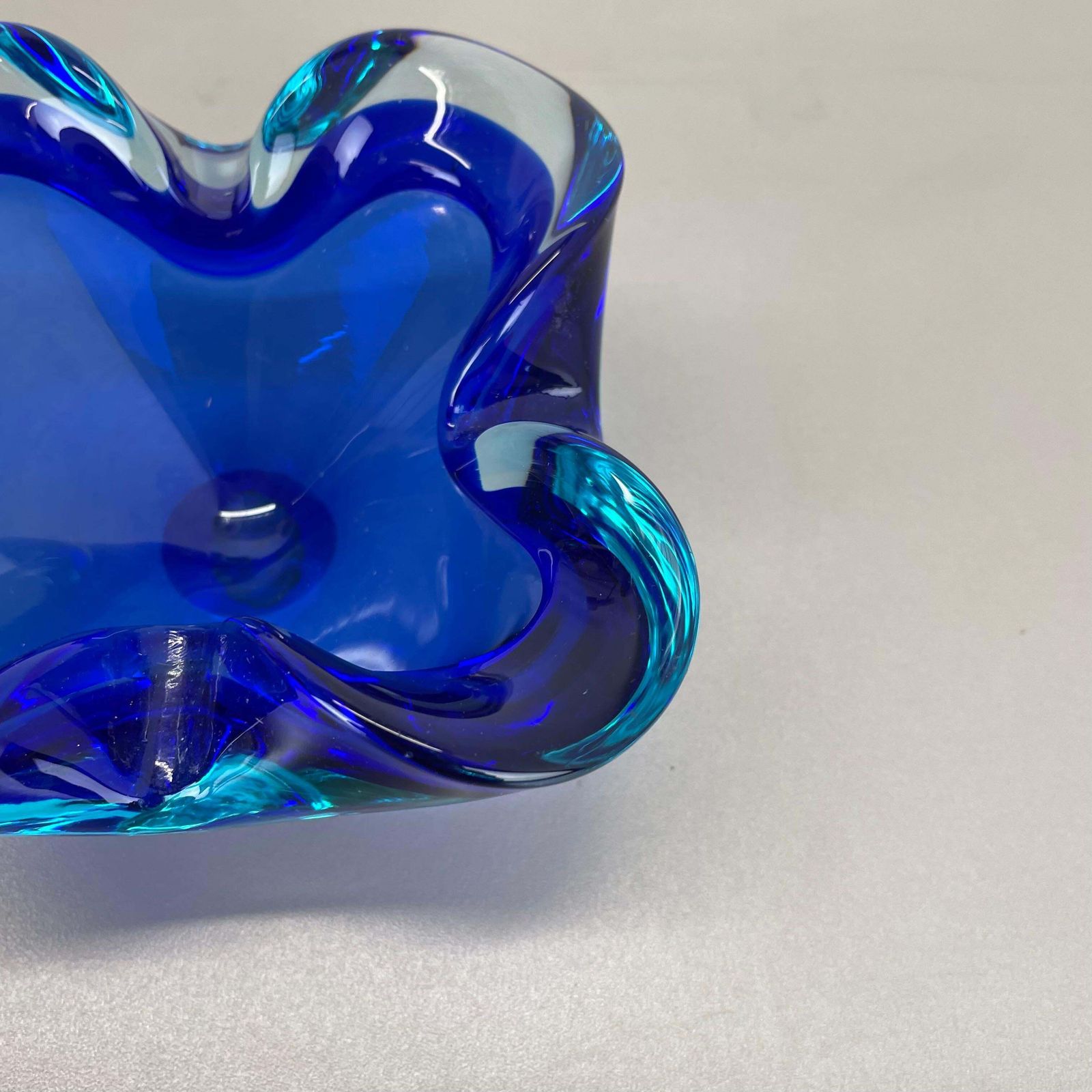 photo for sale Unique Large Blue Murano Glass Multicolor Bowl Element Shell Italy, 1970