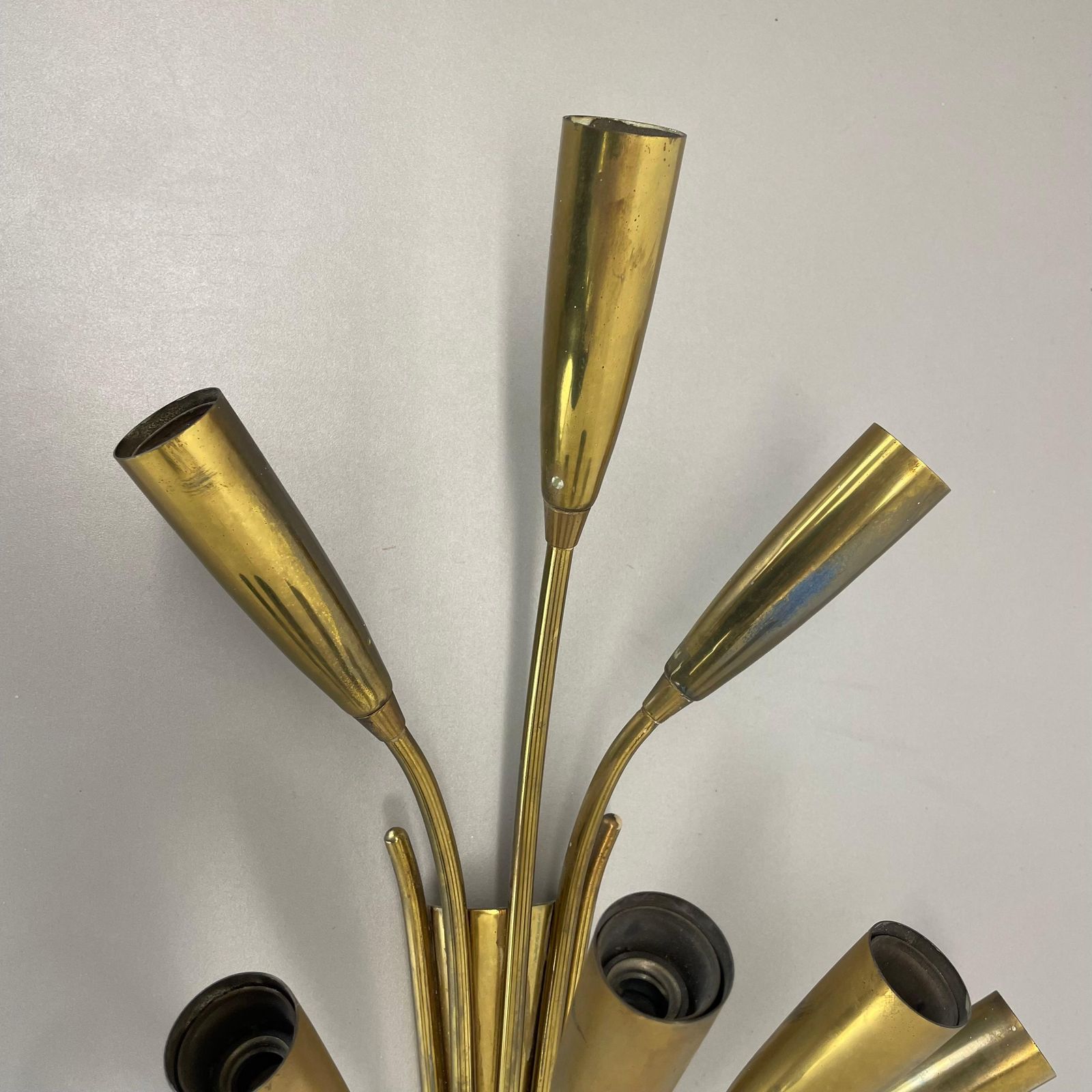 Rare Minimalist 39cm Brass Stilnovo Style Theatre Wall Light Sconce, Italy 1950s photo for sale