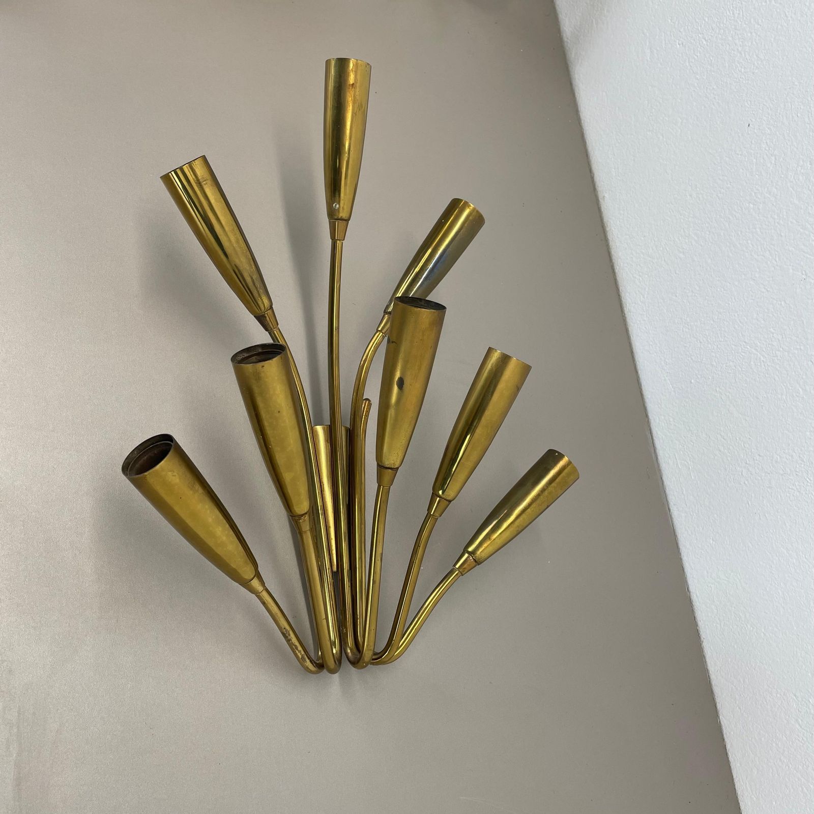 photo for sale Rare Minimalist 39cm Brass Stilnovo Style Theatre Wall Light Sconce, Italy 1950s