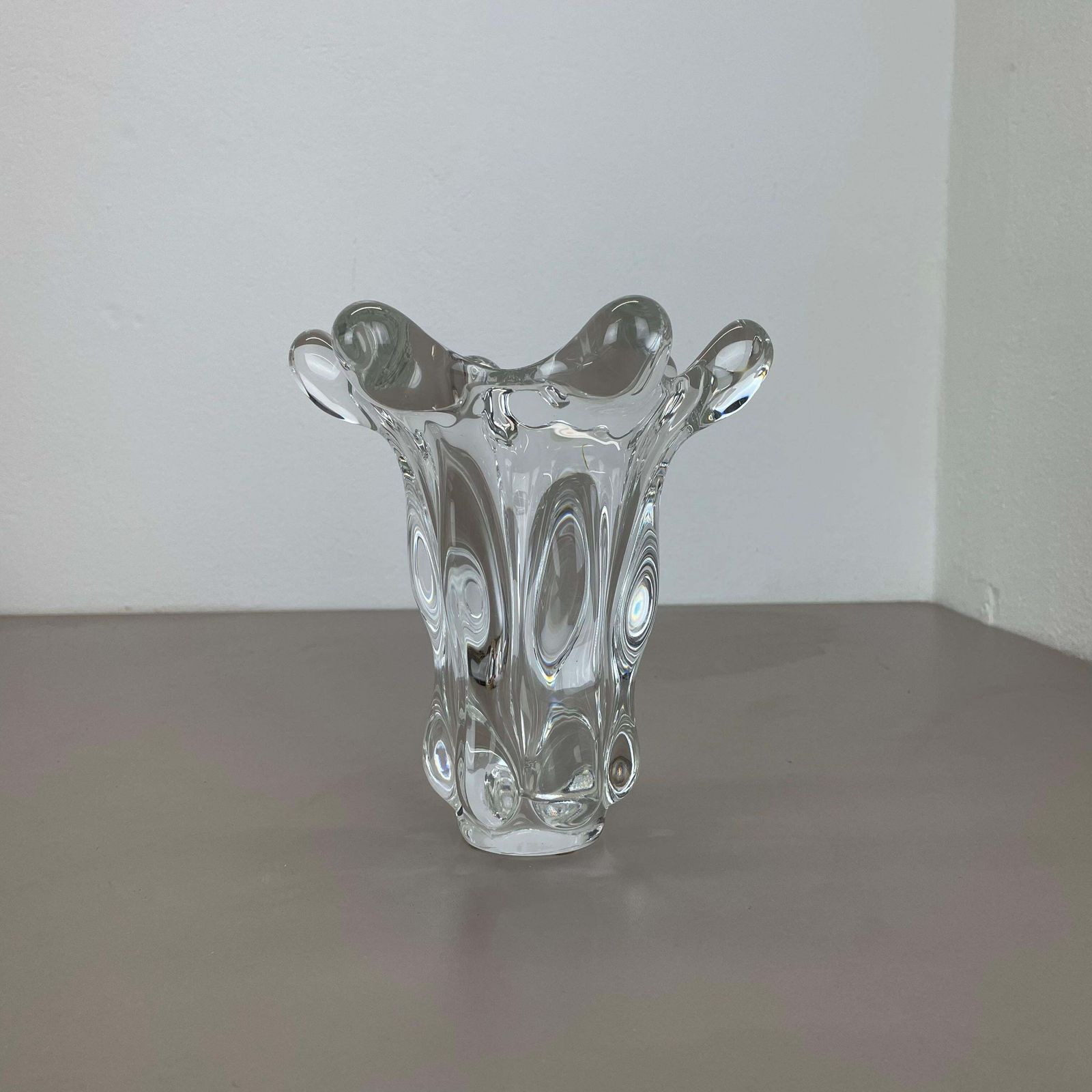 Small Lucid 21cm Floral Bubble Crystal Glass Vase By Art Vannes, France, 1970s photo buy