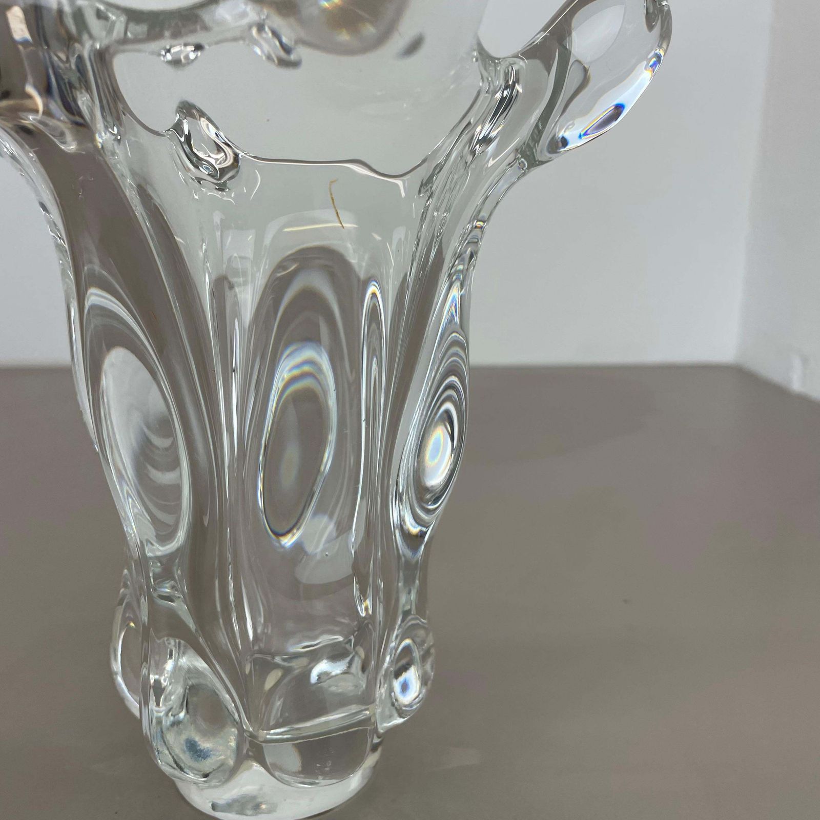 photo furniture Small Lucid 21cm Floral Bubble Crystal Glass Vase By Art Vannes, France, 1970s