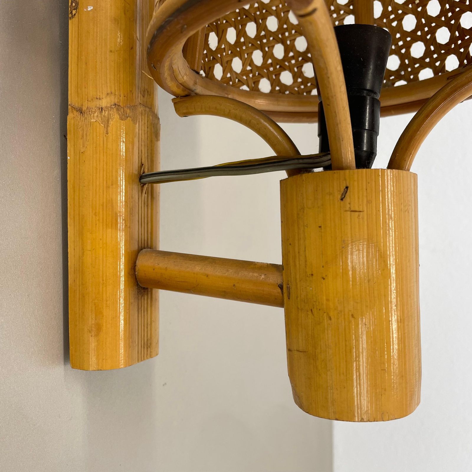 Lighting Rare Bamboo, Wicker And Rattan Wall Light In Louis Sognot Style, France, 1950s photo