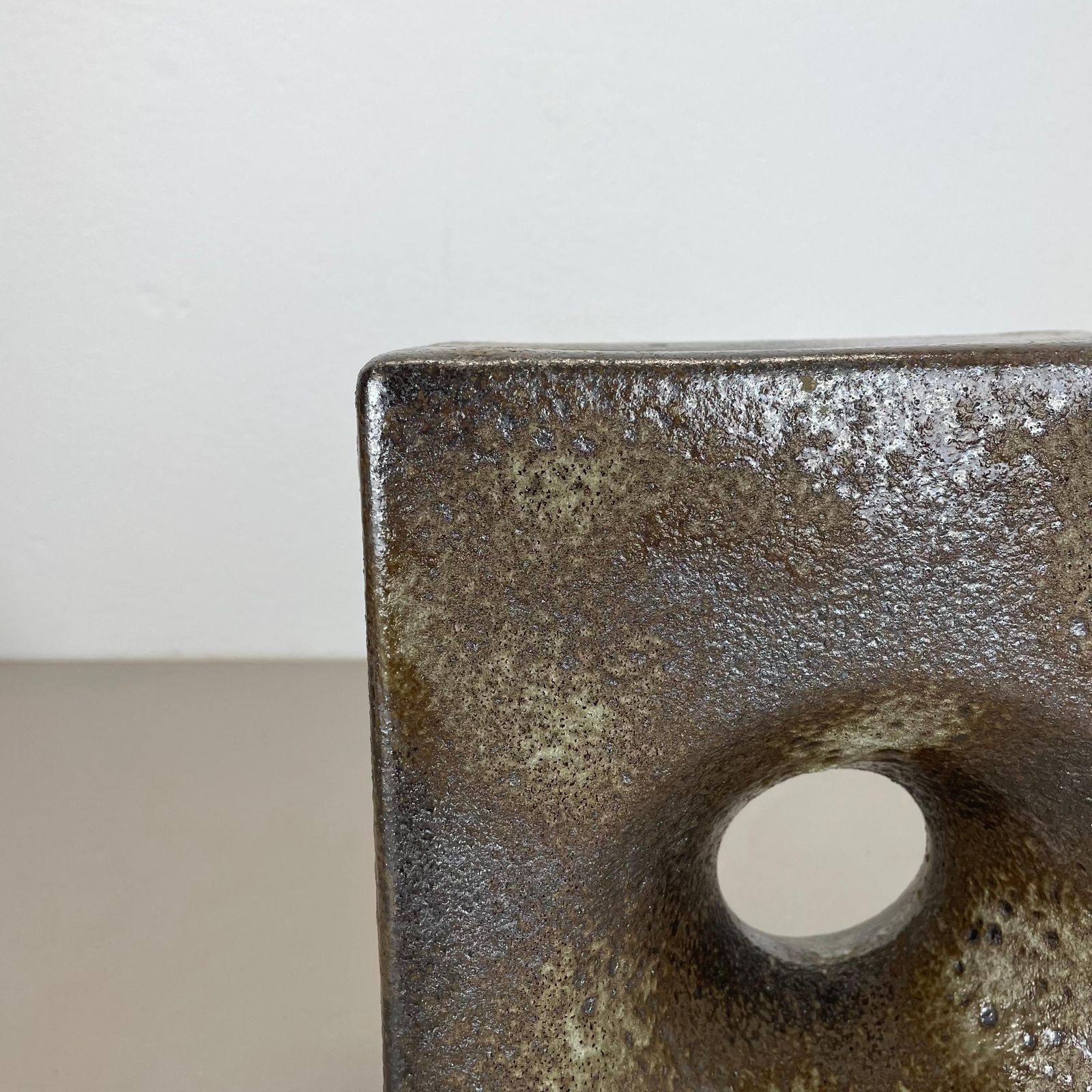 Xxl 25cm Brutalist Cubic "Hole" Vase By Piet Vest Ceramics, Netherlands, 1970 photo buy