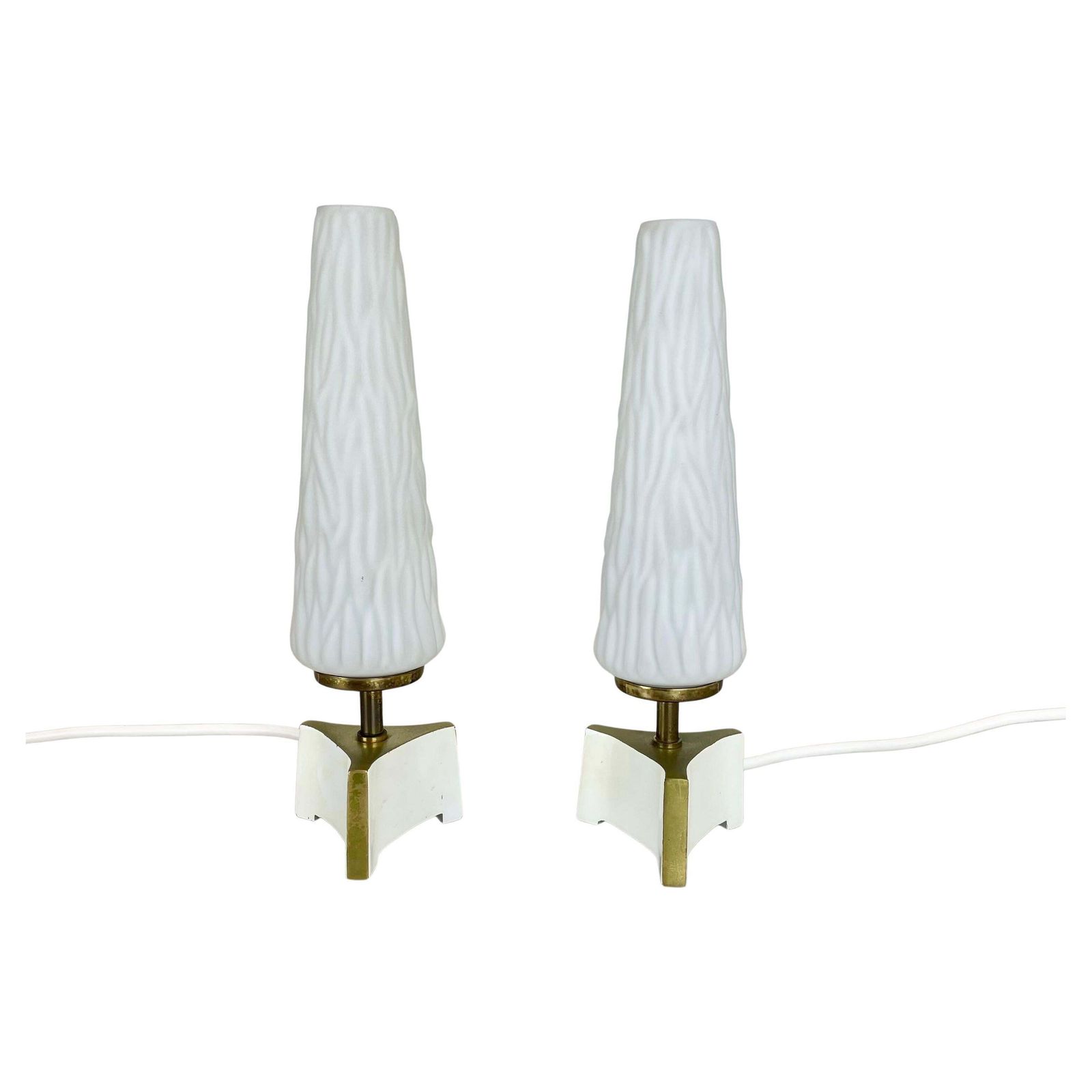 Set Of 2 Stilnovo Sarfatti Style "Cone" Glass And Brass Table Light, Italy 1950s