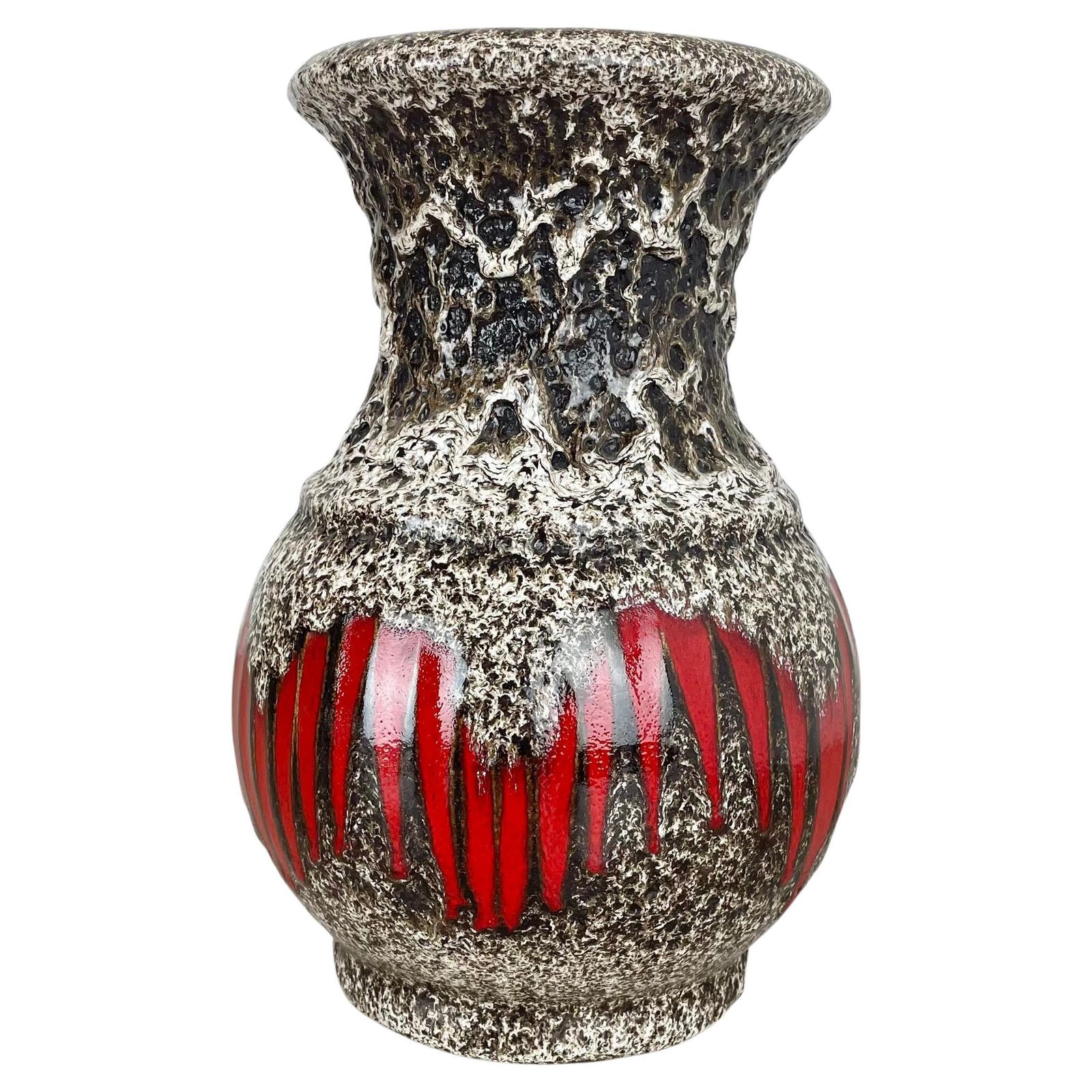 Large 26cm Zig Zag Lora Pottery Fat Lava Vase By Scheurich, Germany, 1970s
