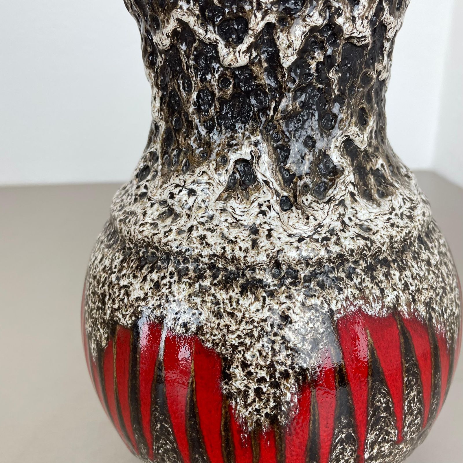 photo for sale Large 26cm Zig Zag Lora Pottery Fat Lava Vase By Scheurich, Germany, 1970s