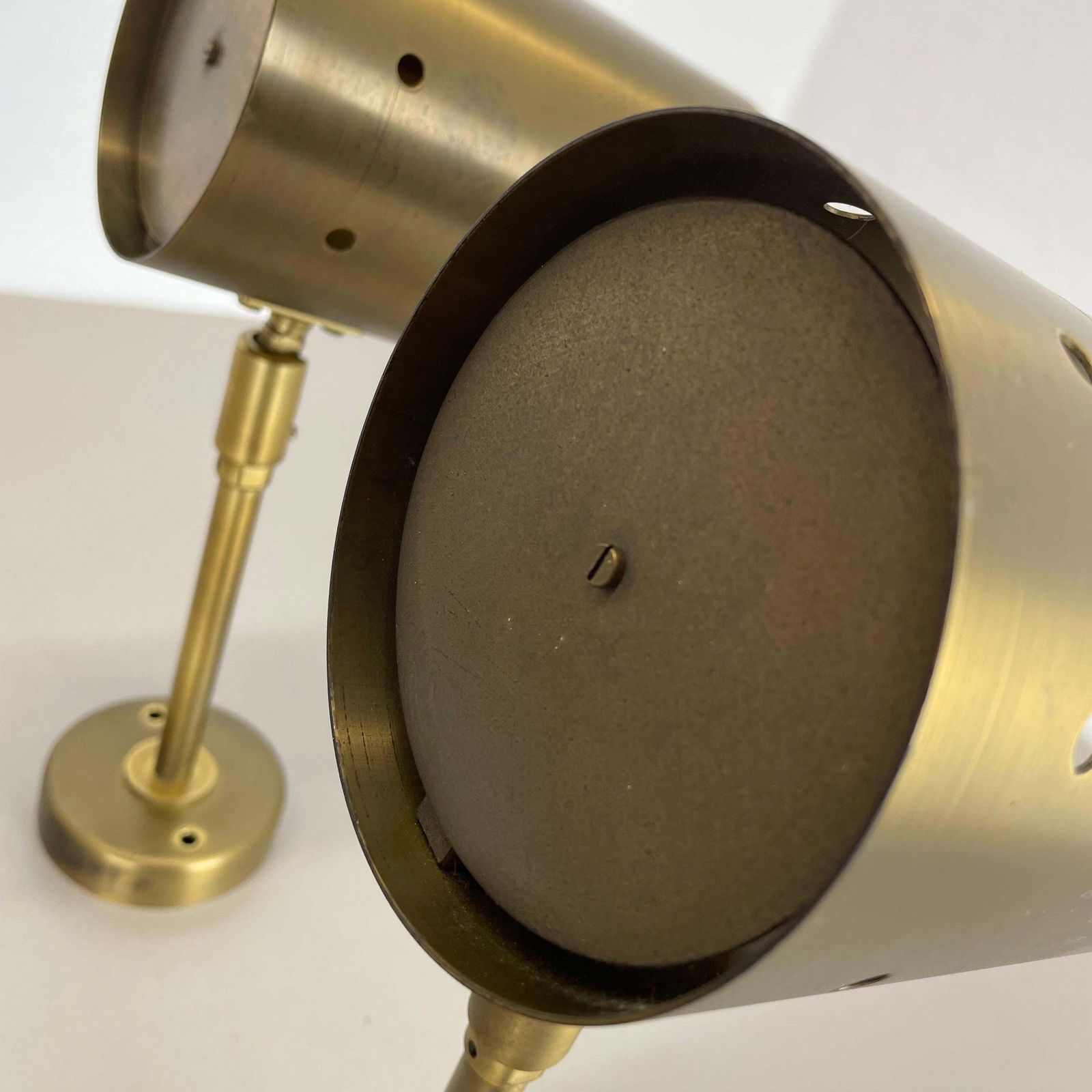 Set Of Two Large Minimalist Brass "Tube" Wall Light Sconces, Italy 1970s photo vinterior